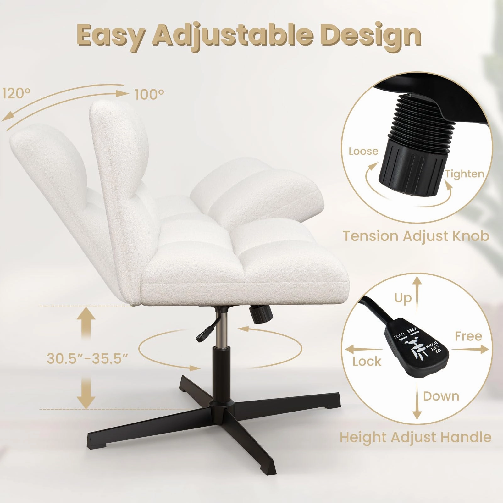 Giantex Cross Legged Office Chair, Faux Fur Armless Desk Chair with Wide Seat