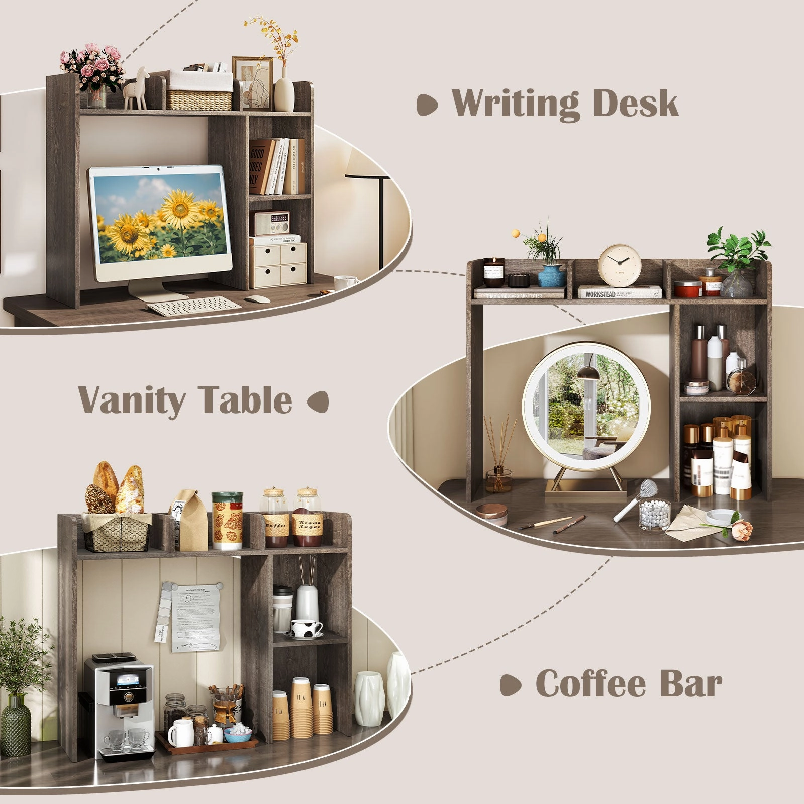 Giantex Desktop Bookshelf, Wood Desk Hutch Organizer for 27 Inch Computer Monitor