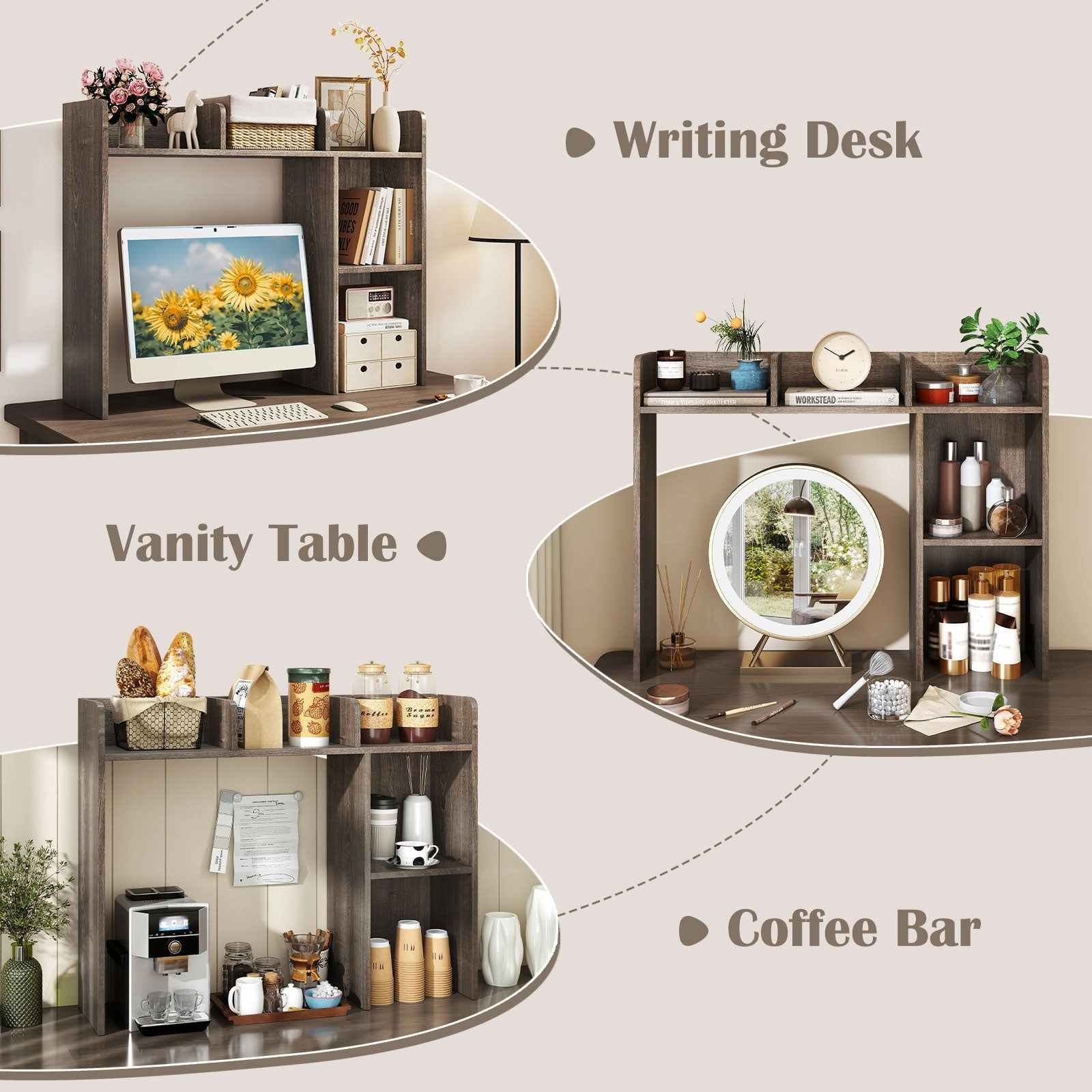 Giantex Desktop Bookshelf, Wood Desk Hutch Organizer for 27 Inch Computer Monitor