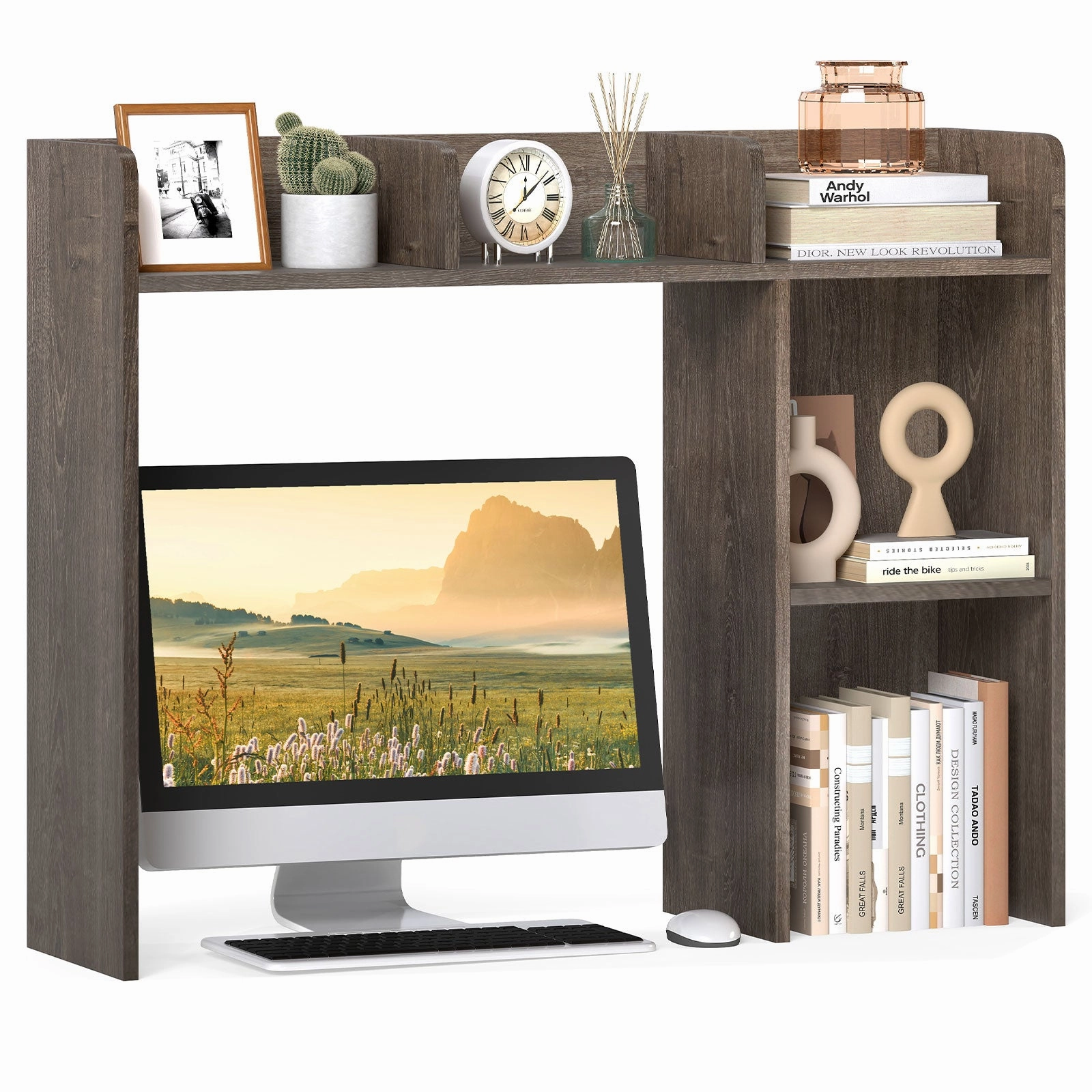 Giantex Desktop Bookshelf, Wood Desk Hutch Organizer for 27 Inch Computer Monitor patio decor, garden accessories
