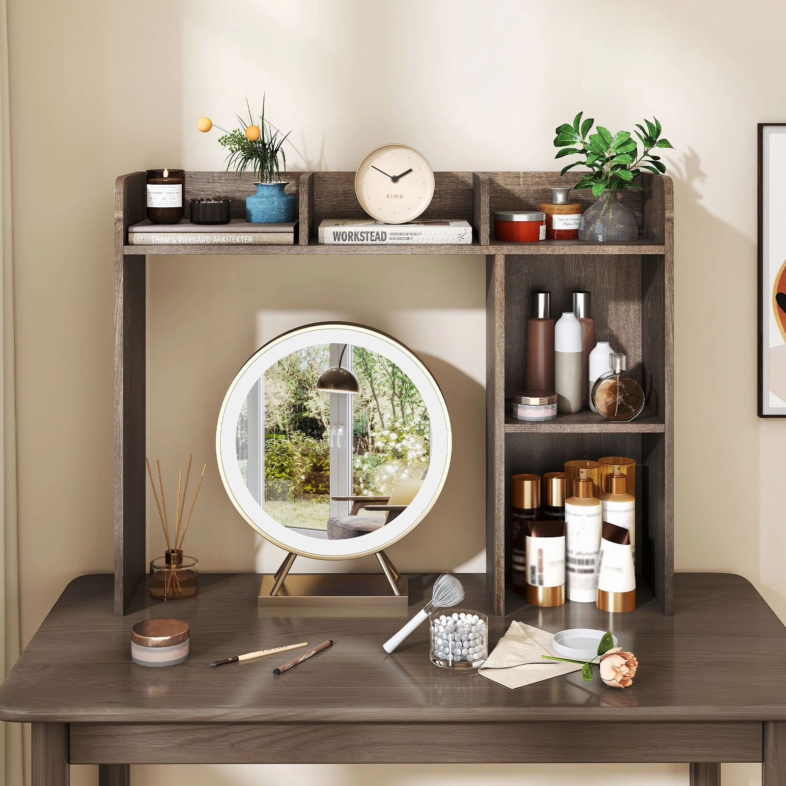 Giantex Desktop Bookshelf, Wood Desk Hutch Organizer for 27 Inch Computer Monitor