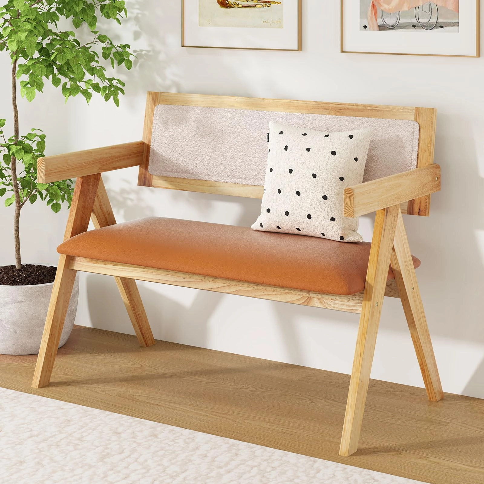 Giantex Dining Bench with Back, Accent Wooden Bench with Armrest