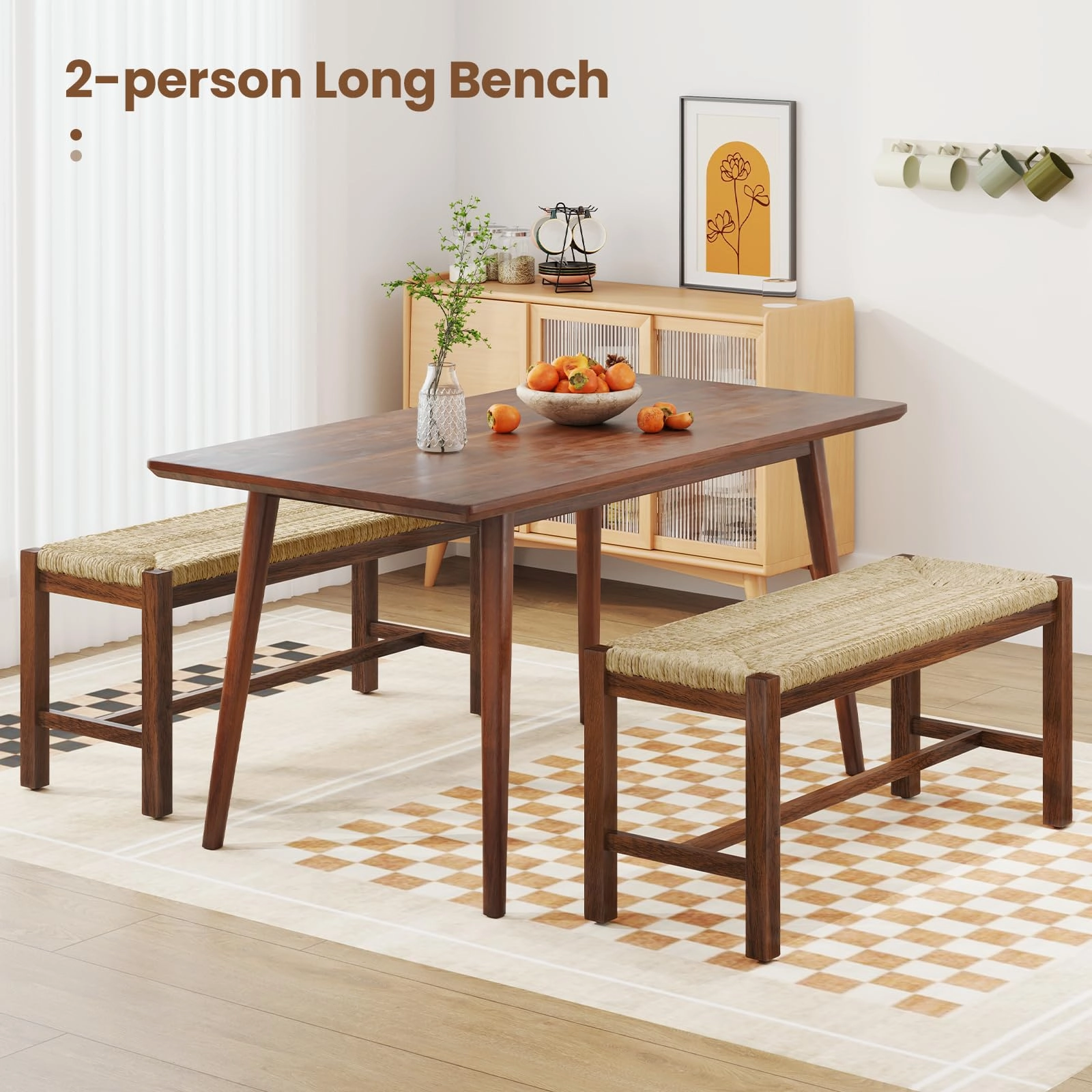 Giantex Dining Bench with Woven Seagrass Woven Seat