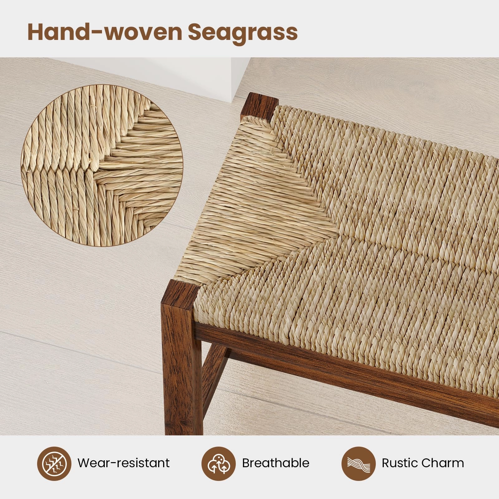 Giantex Dining Bench with Woven Seagrass Woven Seat