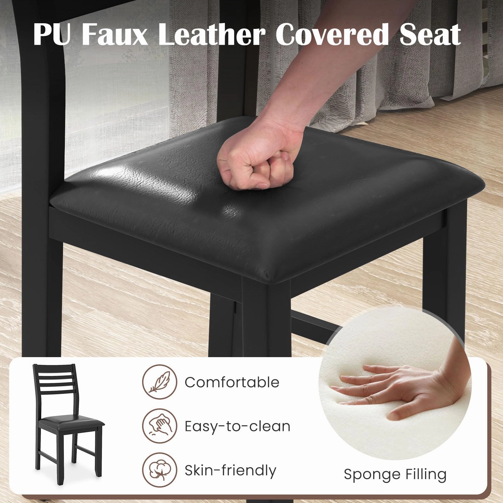 Giantex Dining Chairs Black, Faux Leather Upholstered Kitchen Chairs w/Padded Seat & Ladder Back