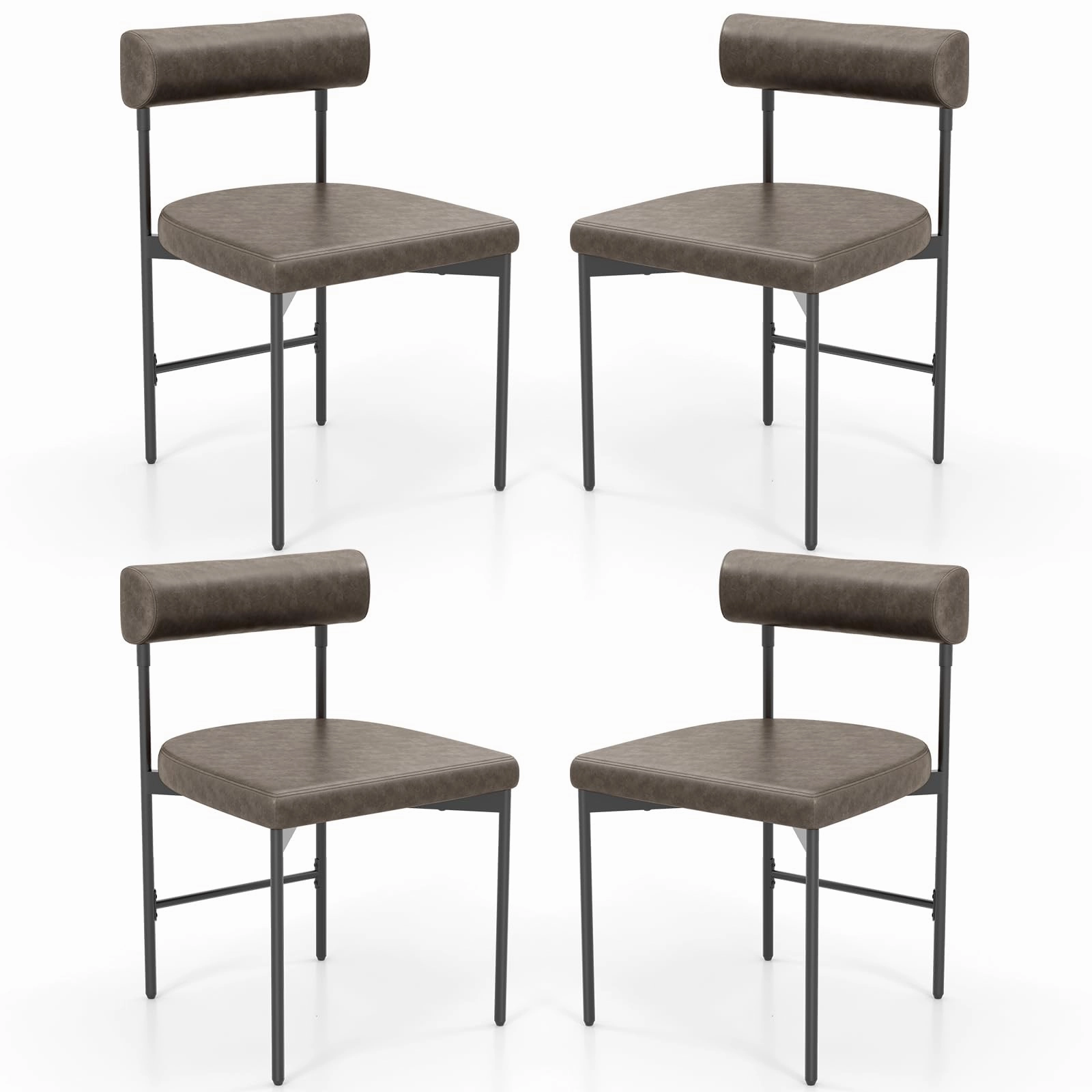 Giantex Dining Chairs, Faux Leather Upholstered Kitchen Side Chair with Padded Backrest and Cushion, Metal Legs