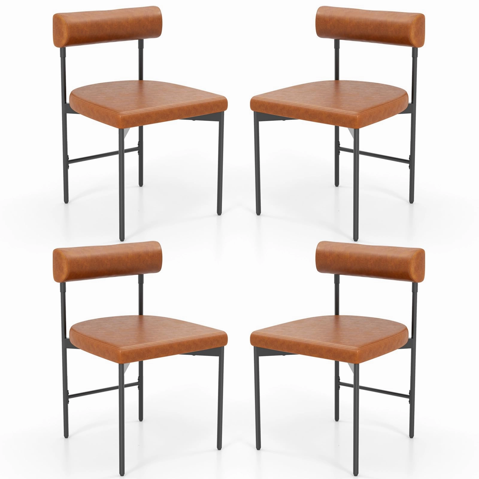 Giantex Dining Chairs, Faux Leather Upholstered Kitchen Side Chair with Padded Backrest and Cushion, Metal Legs