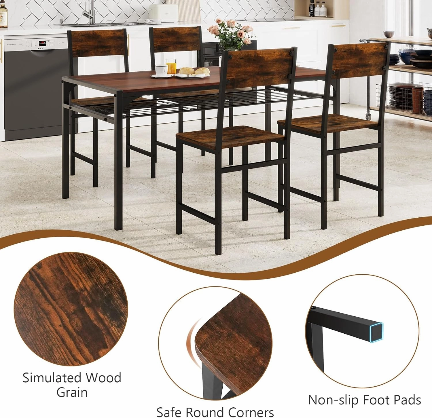 Giantex Dining Chairs Set, Industrial Kitchen Chairs with Metal Legs, Slanted Back