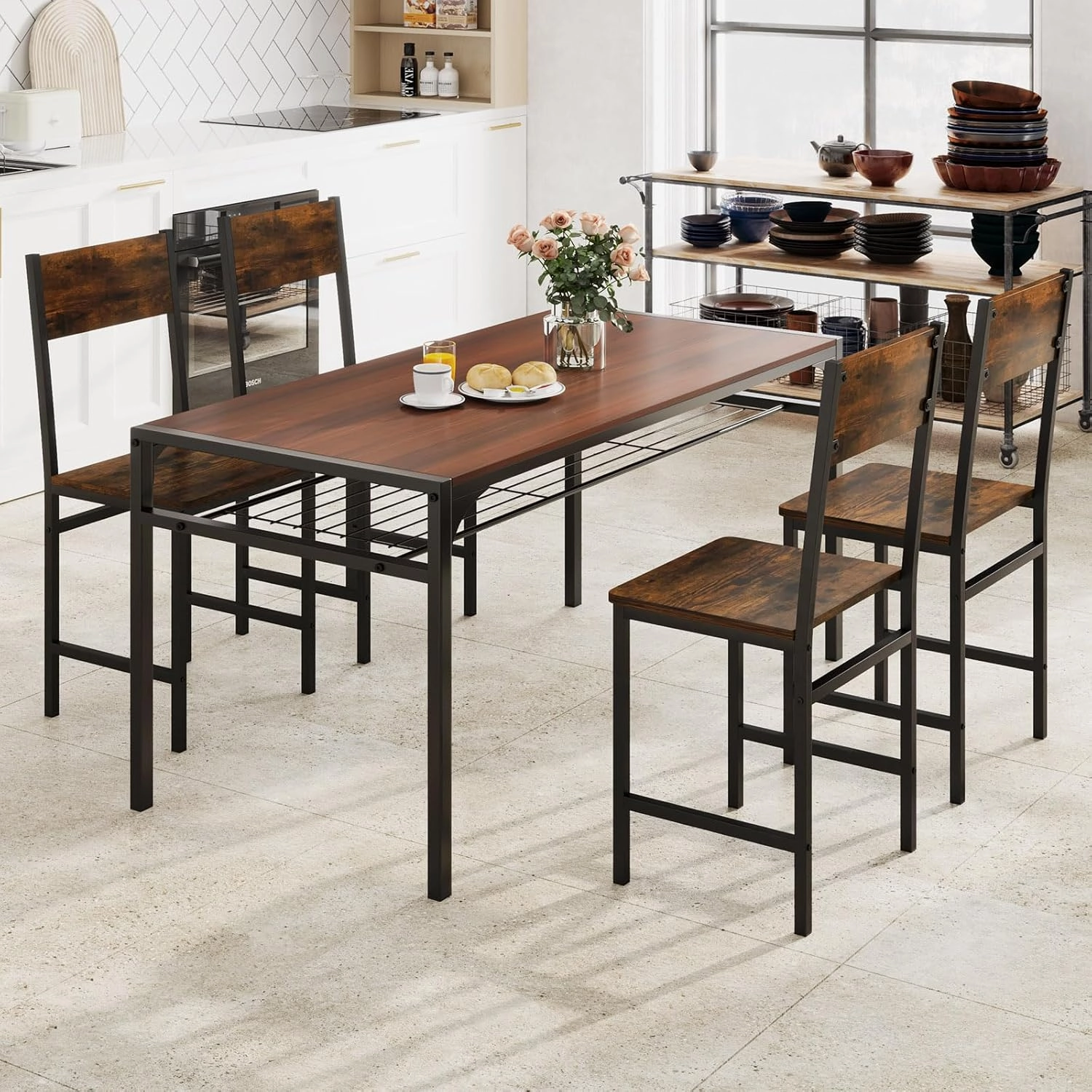 Giantex Dining Chairs Set, Industrial Kitchen Chairs with Metal Legs, Slanted Back
