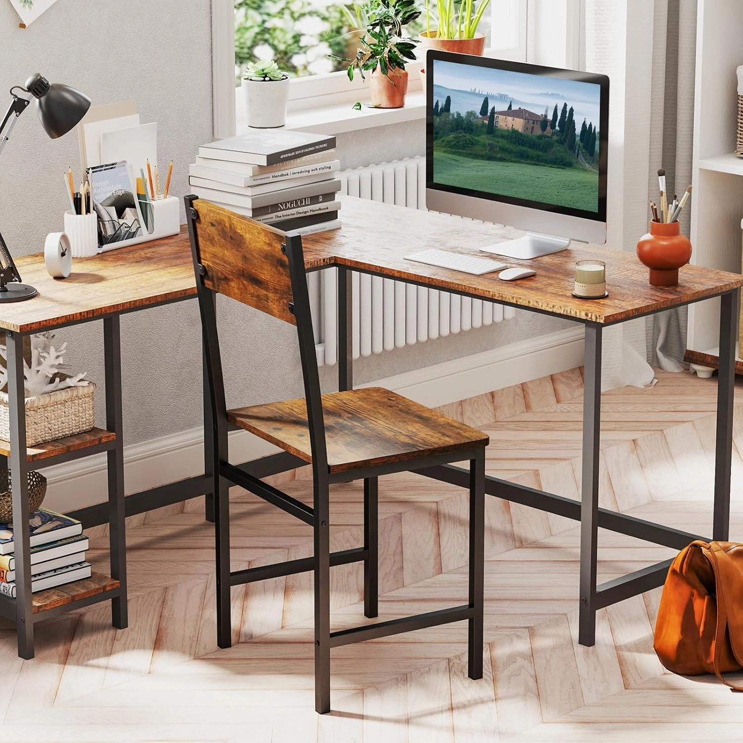 Giantex Dining Chairs Set, Industrial Kitchen Chairs with Metal Legs, Slanted Back