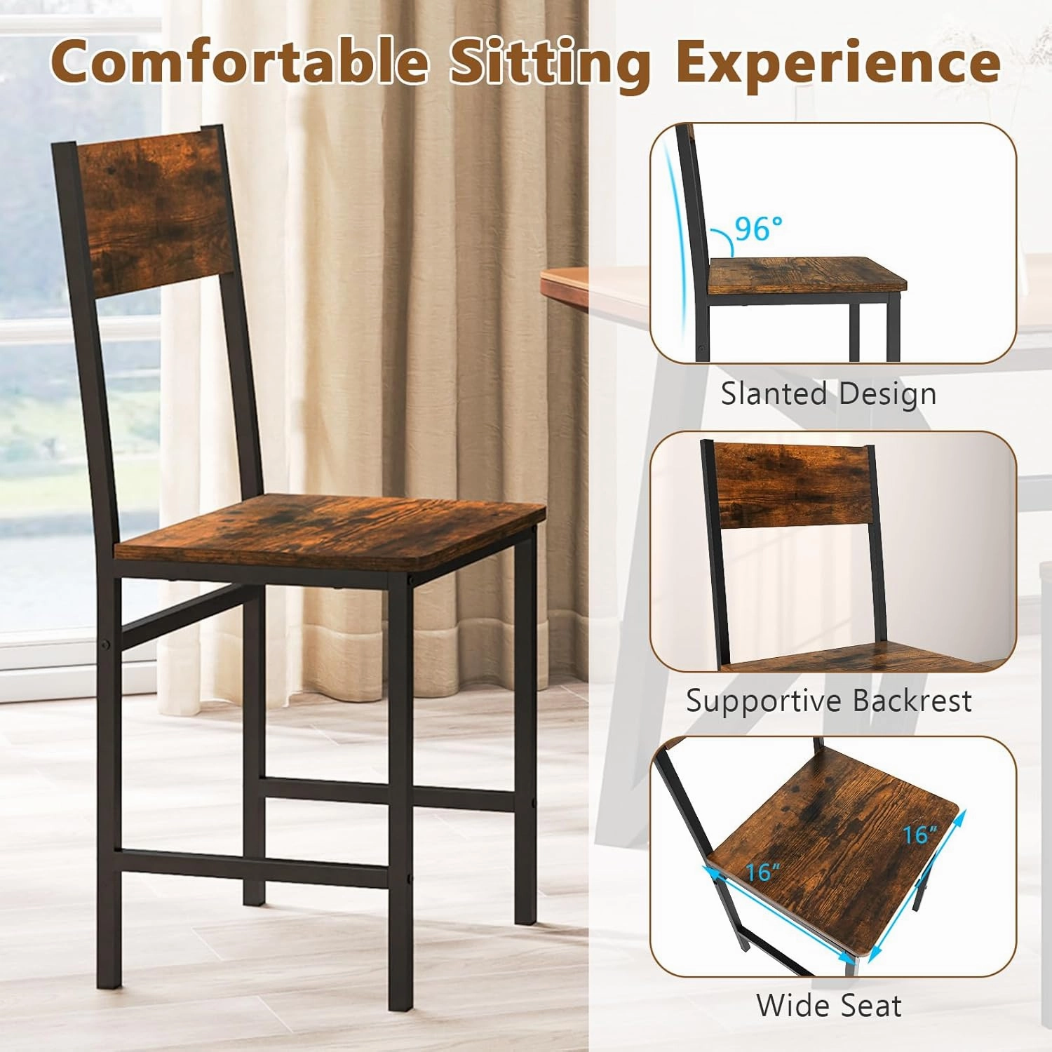 Giantex Dining Chairs Set, Industrial Kitchen Chairs with Metal Legs, Slanted Back