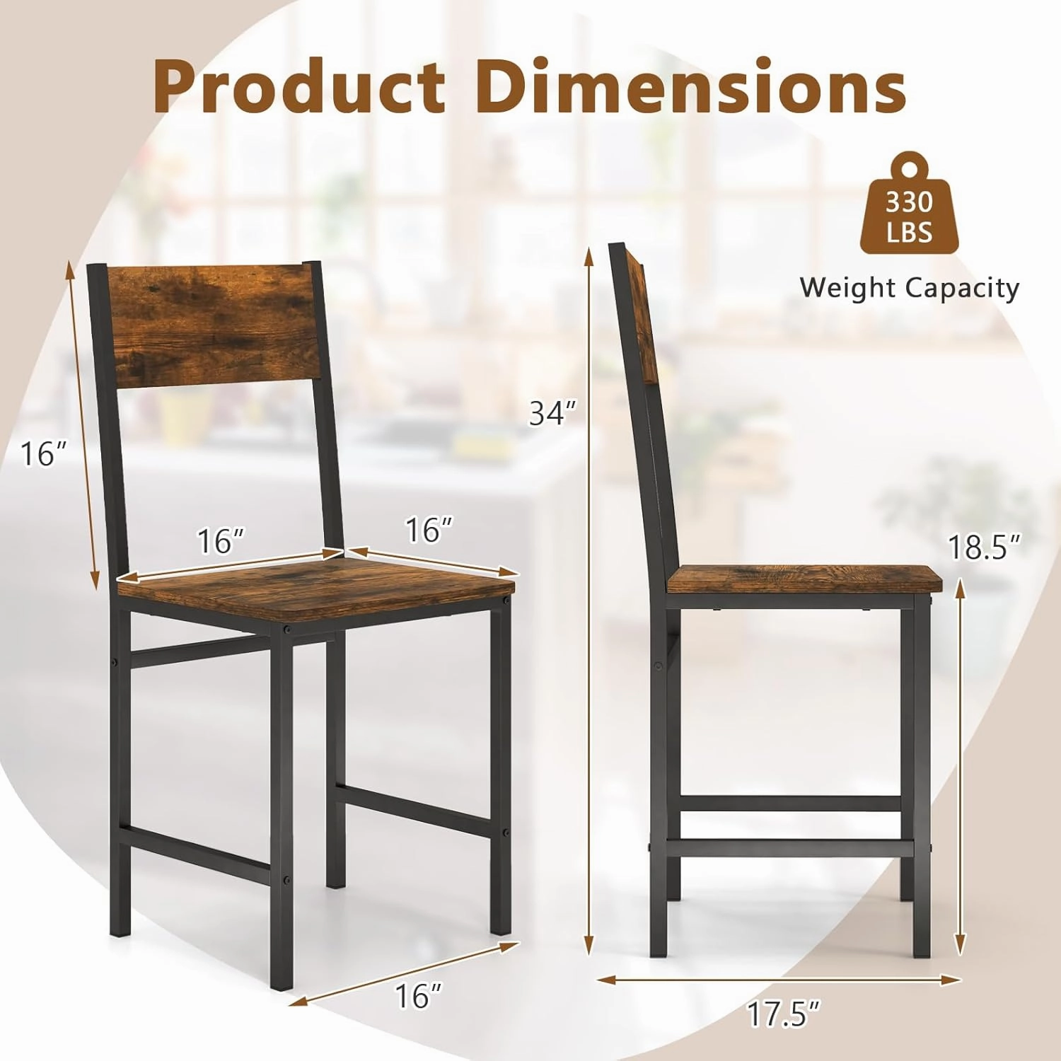 Giantex Dining Chairs Set, Industrial Kitchen Chairs with Metal Legs, Slanted Back