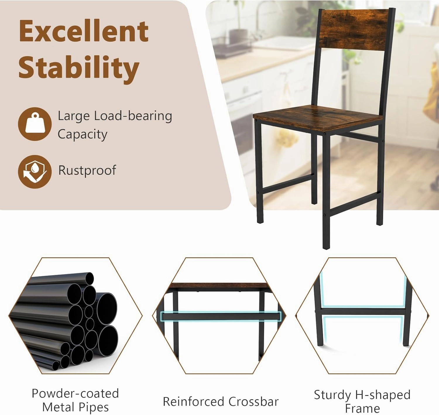 Giantex Dining Chairs Set, Industrial Kitchen Chairs with Metal Legs, Slanted Back