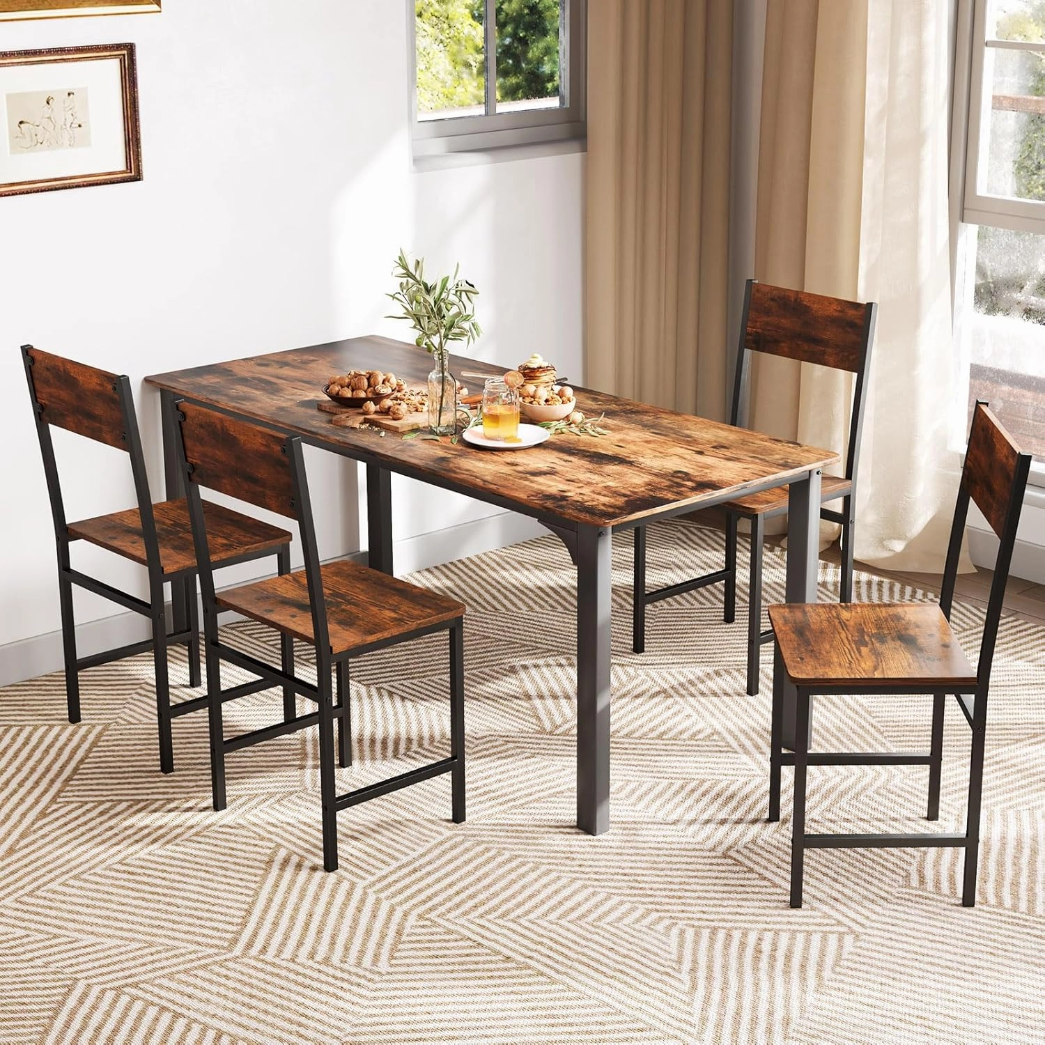 Giantex Dining Chairs Set, Industrial Kitchen Chairs with Metal Legs, Slanted Back