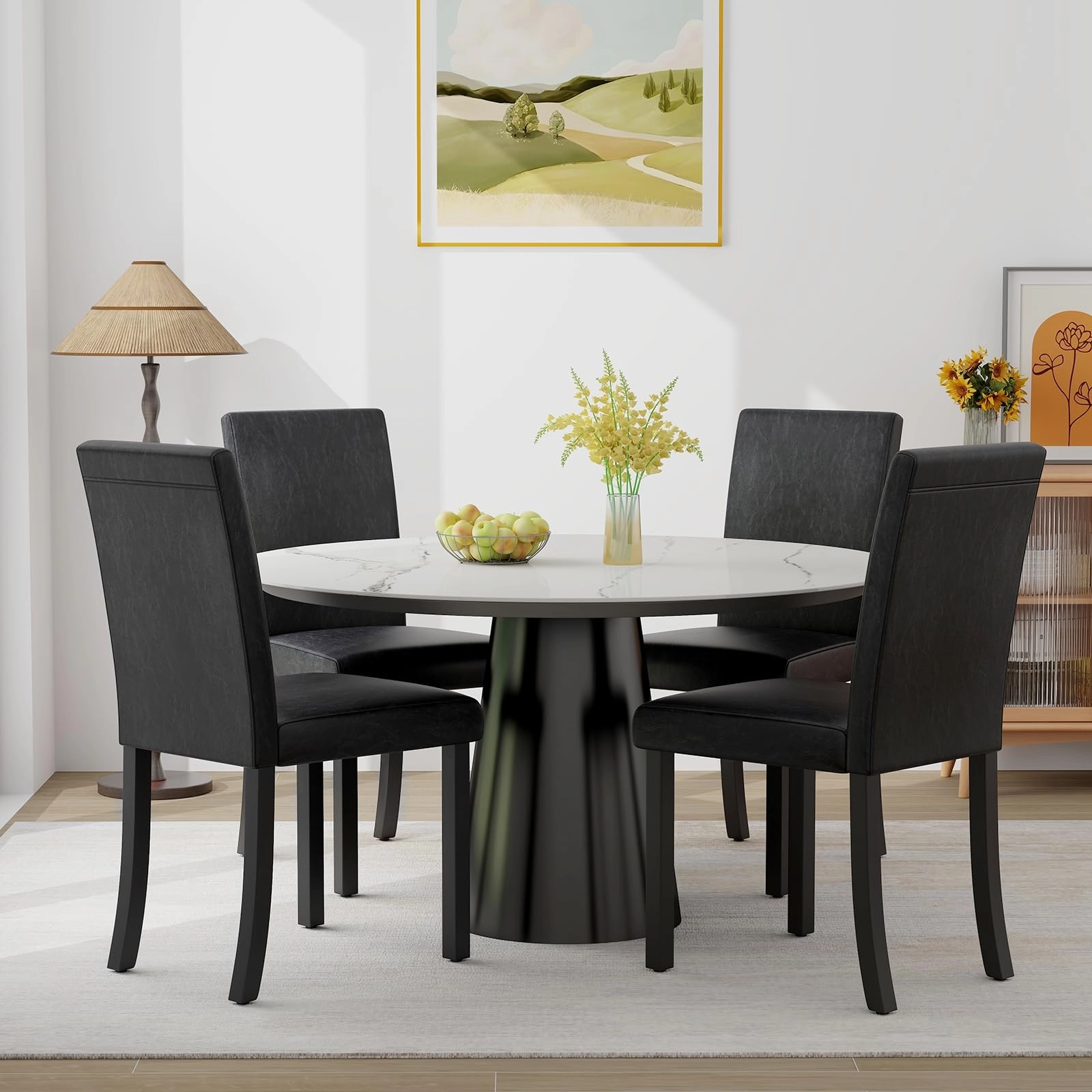 Giantex Dining Chairs Set of 4, Upholstered Kitchen Dinette Chairs w/Wood Frame