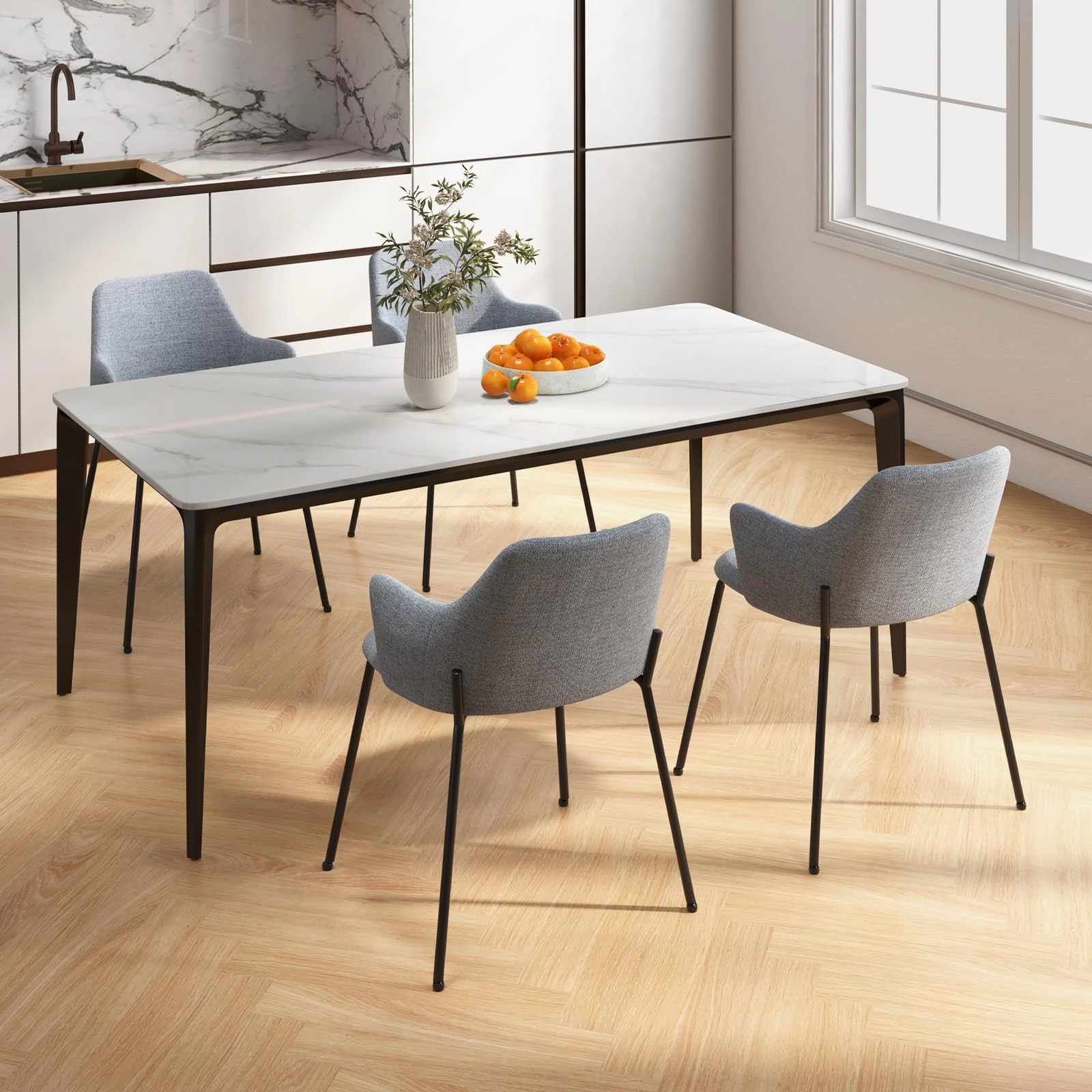 Giantex Dining Chairs Set, Upholstered Accent Chairs w/Curved Backrest