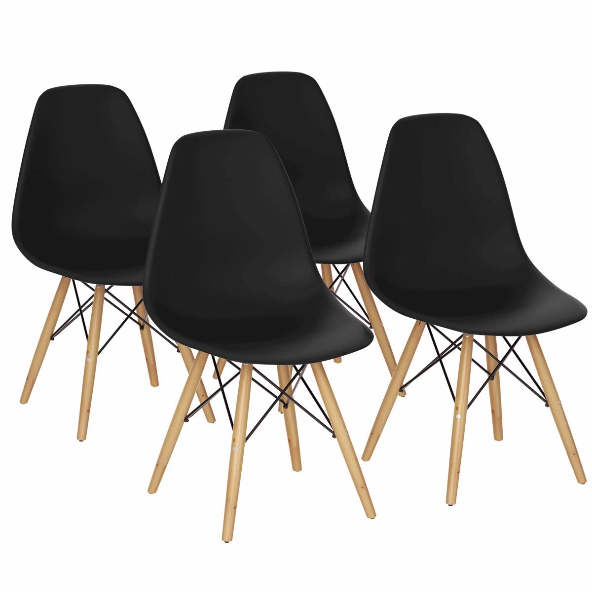 Giantex Dining DSW Chairs with Linen Cushion, Modern Mid Century Shell Chairs w/ Wood Legs kitchen towel, placemats