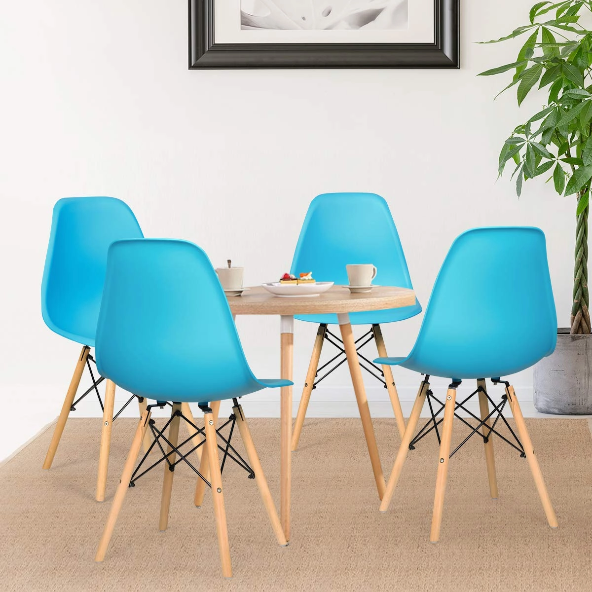 Giantex Dining DSW Chairs with Linen Cushion, Modern Mid Century Shell Chairs w/ Wood Legs