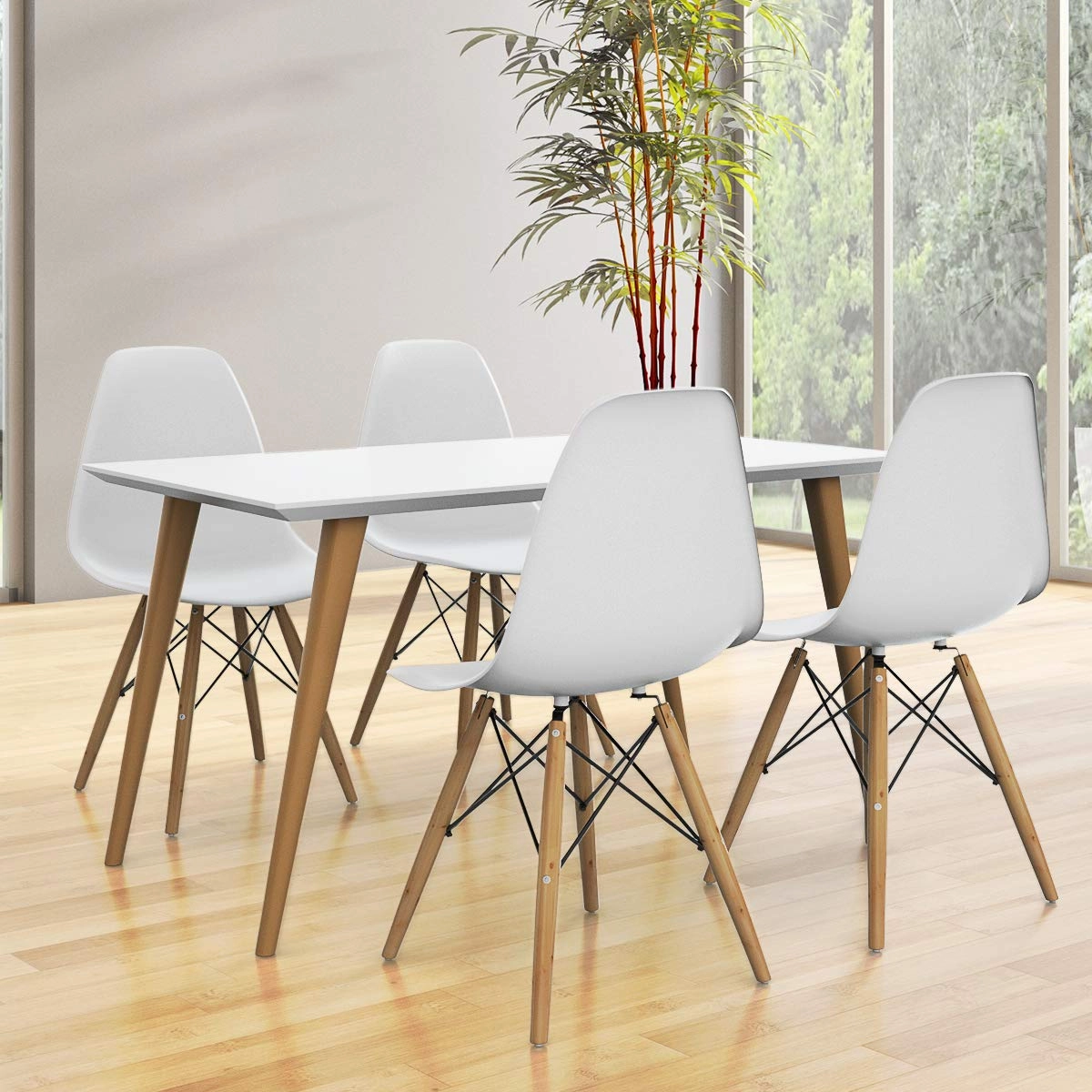 Giantex Dining DSW Chairs with Linen Cushion, Modern Mid Century Shell Chairs w/ Wood Legs