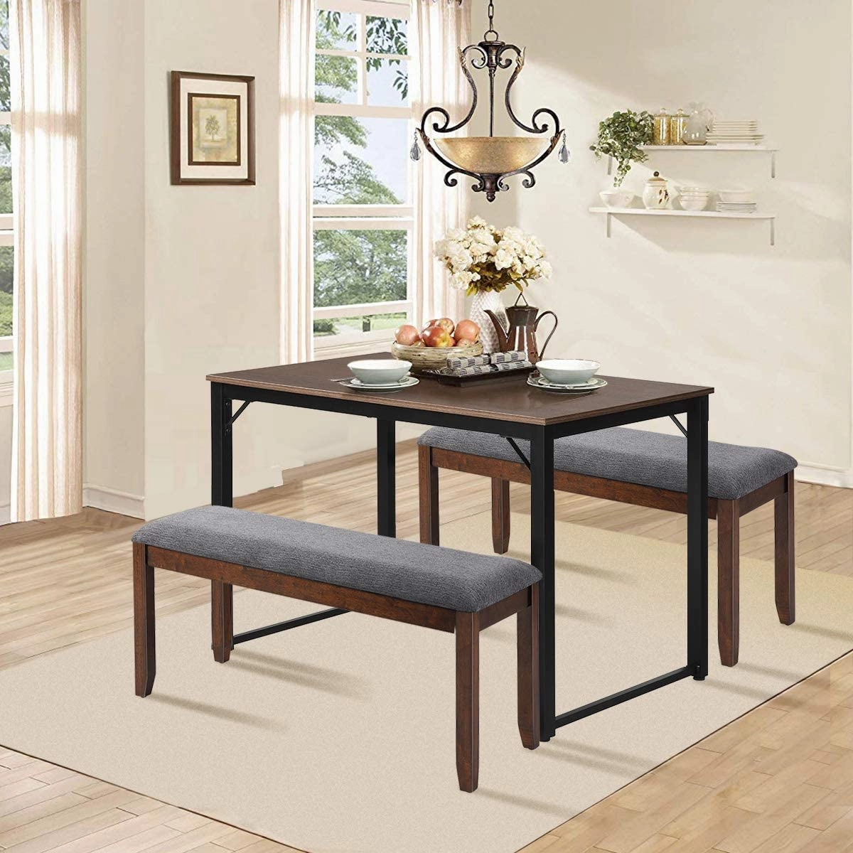 Giantex Dining Room Bench, Wood Kitchen Table Bench with Upholstered, 47.5 x 15.5 x 19.5 Inches Ottoman Bench