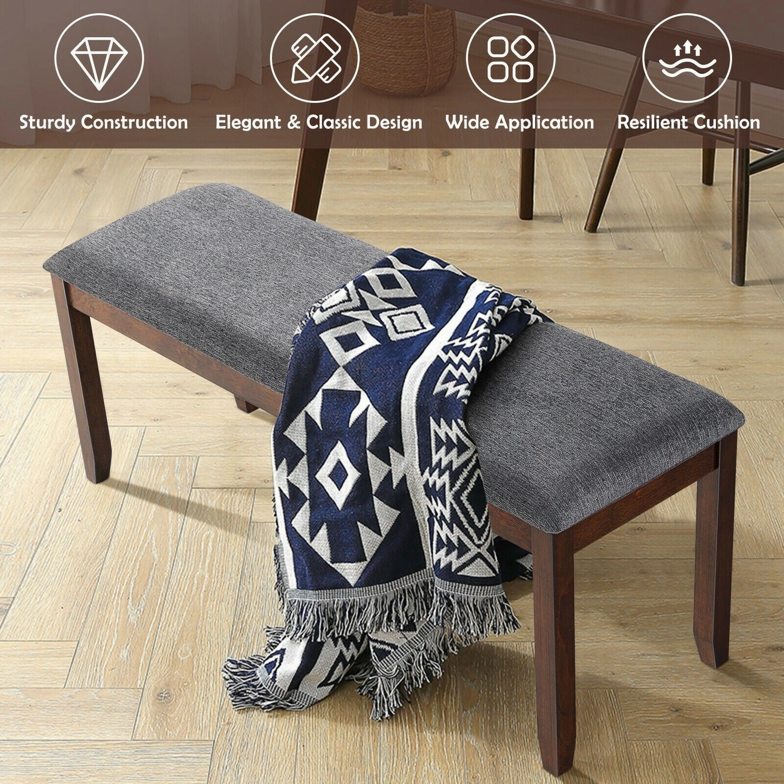 Giantex Dining Room Bench, Wood Kitchen Table Bench with Upholstered, 47.5 x 15.5 x 19.5 Inches Ottoman Bench