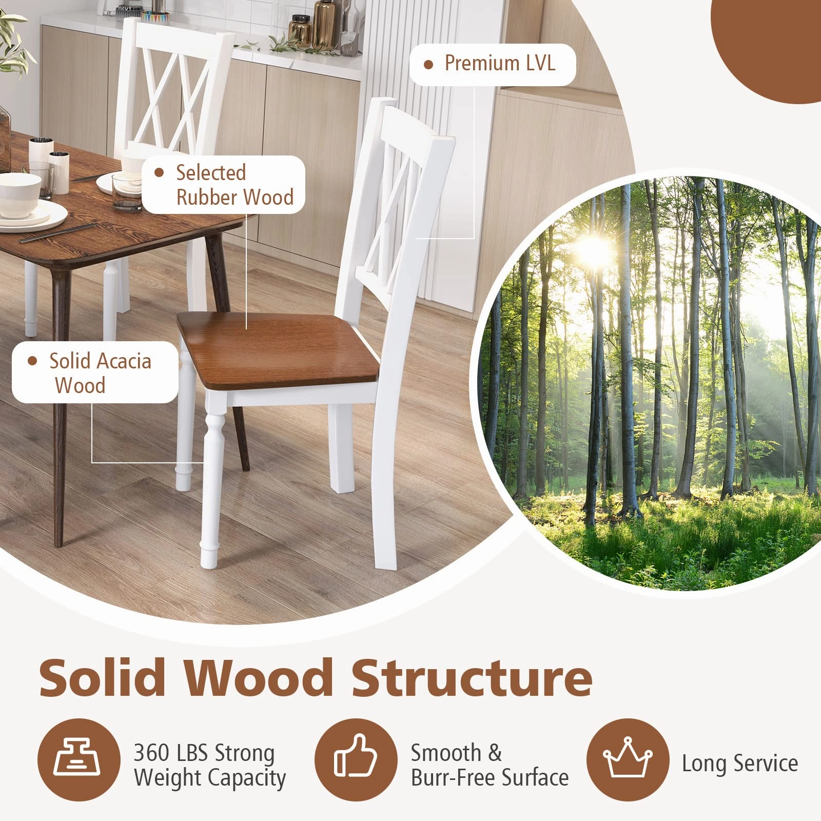 Giantex Dining Room Chairs Set of 4 White - Wooden Farmhouse Kitchen Chairs with Rubber Wood Seat