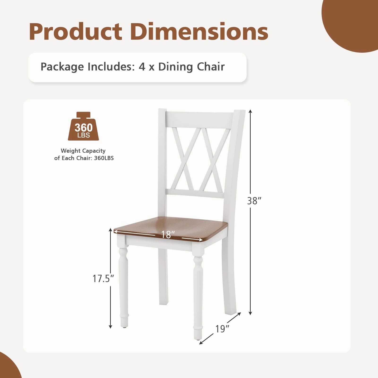 Giantex Dining Room Chairs Set of 4 White - Wooden Farmhouse Kitchen Chairs with Rubber Wood Seat