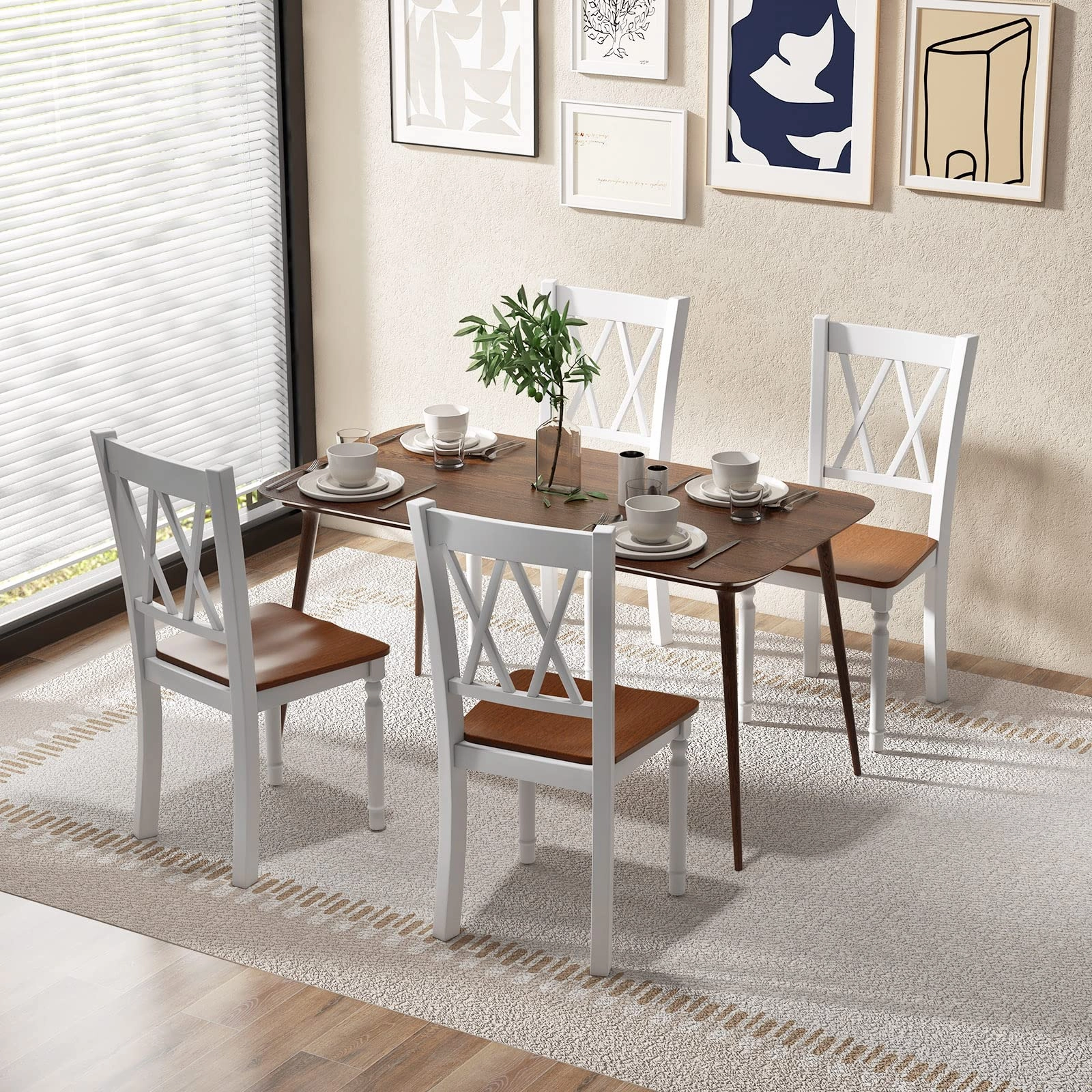 Giantex Dining Room Chairs Set of 4 White - Wooden Farmhouse Kitchen Chairs with Rubber Wood Seat