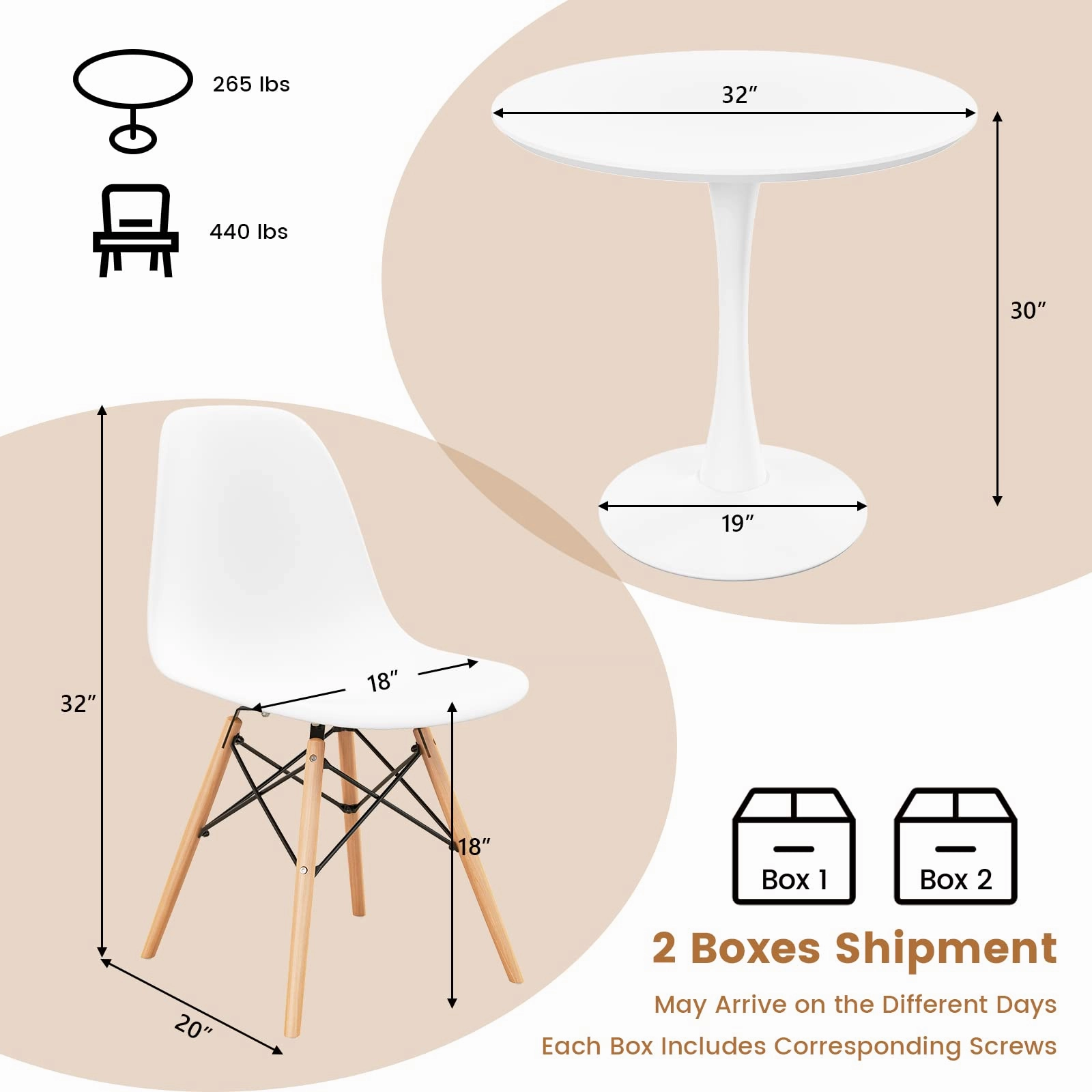 Giantex Dining Room Table Set for 2 or 4, Compact Kitchen Dining Table Set with 32" Round Table and DSW Chairs