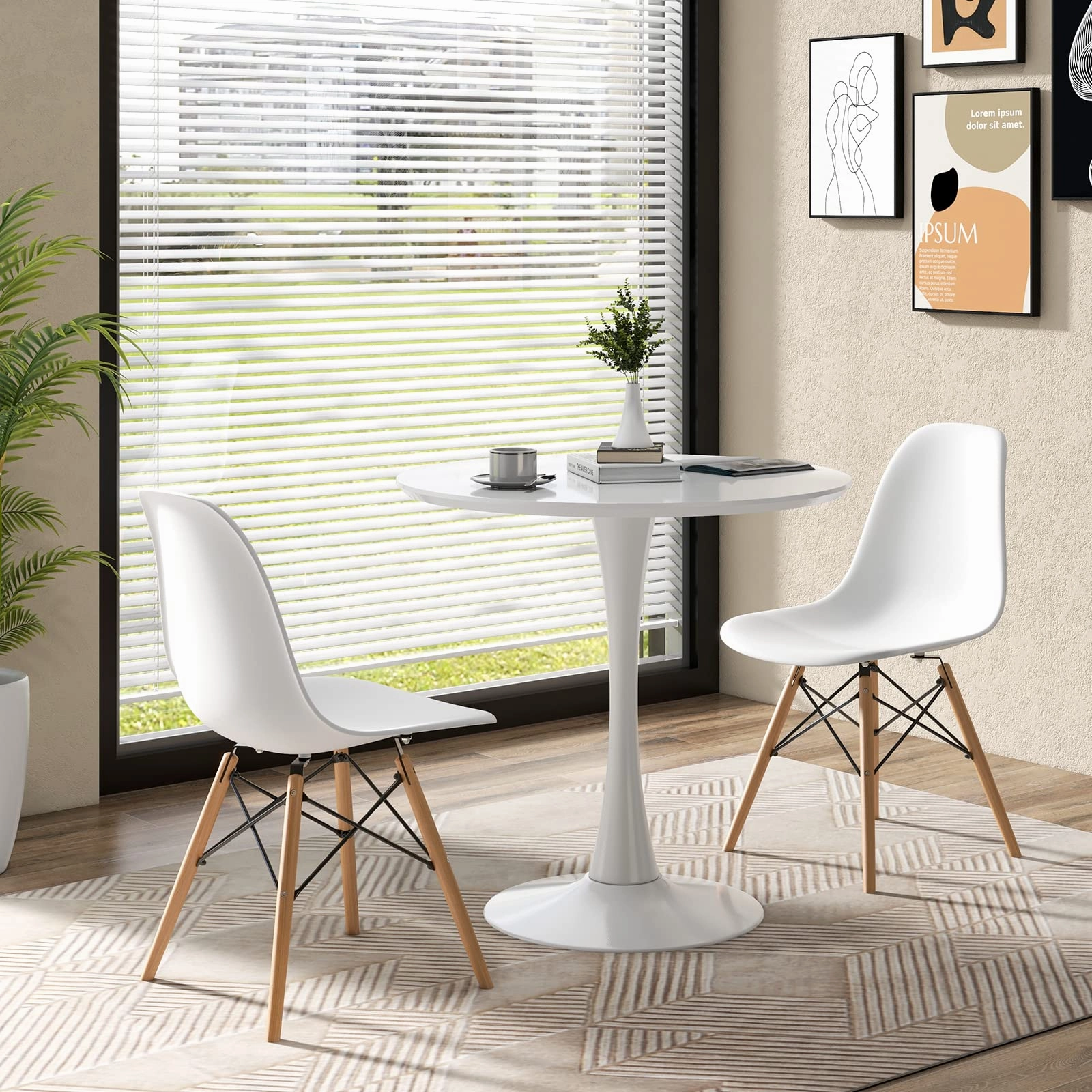 Giantex Dining Room Table Set for 2 or 4, Compact Kitchen Dining Table Set with 32" Round Table and DSW Chairs