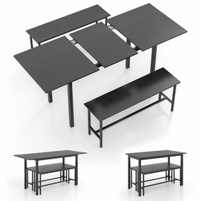 Giantex Dining Room Table Set for 4-6, 3 Piece Dining Table Set, 63 Extendable Dining Table with 2 Benches kitchen towel, placemats