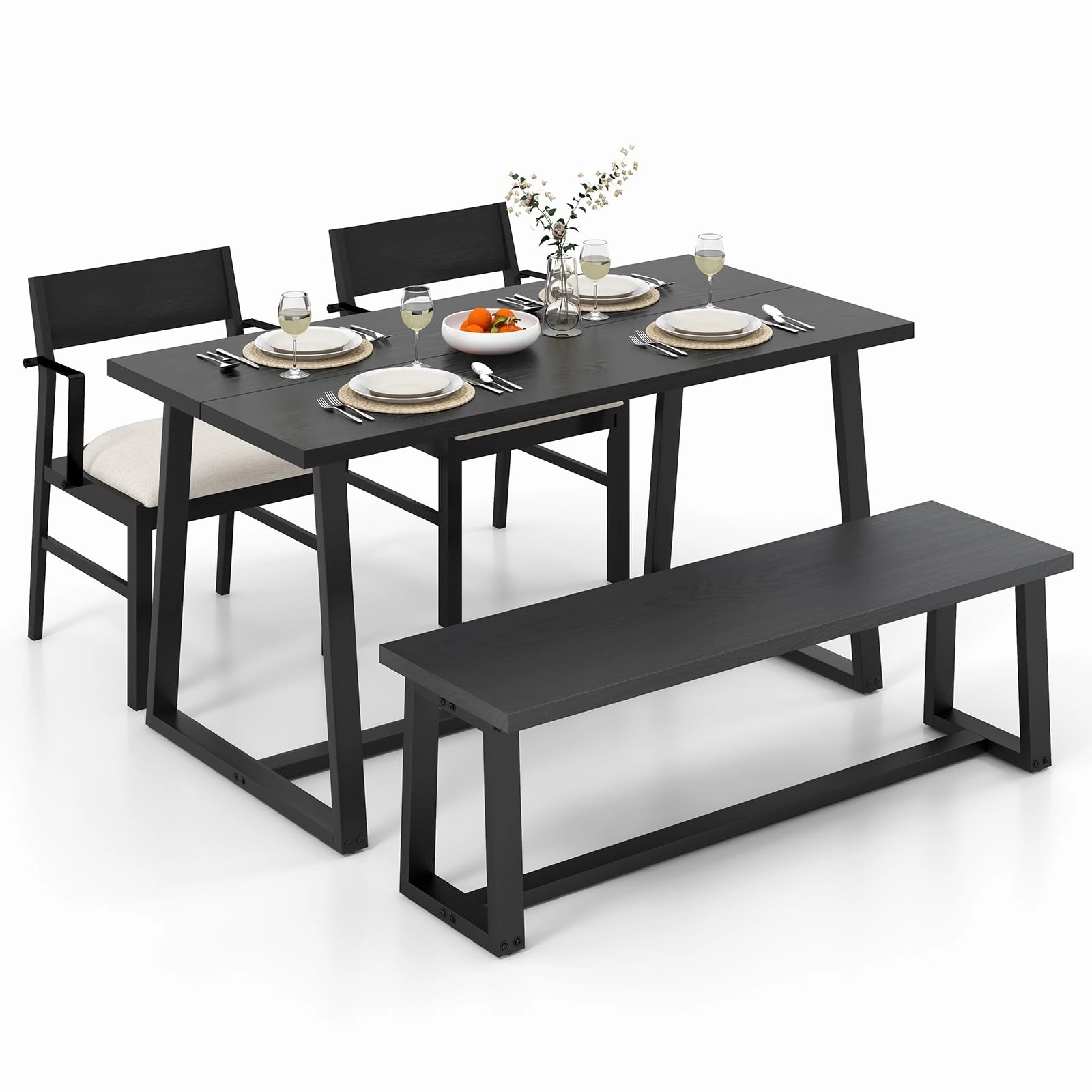 Giantex Dining Room Table Set for 4 - Kitchen Table Chairs Set with 2 Armchairs, 1 Bench, Dinette Set with Cushions kitchen towel, placemats