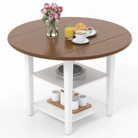 Giantex Dining Table, Drop Leaf Kitchen Table, 42.5 Inches Round Table with Storage Shelves throw pillow, fuzzy blanket