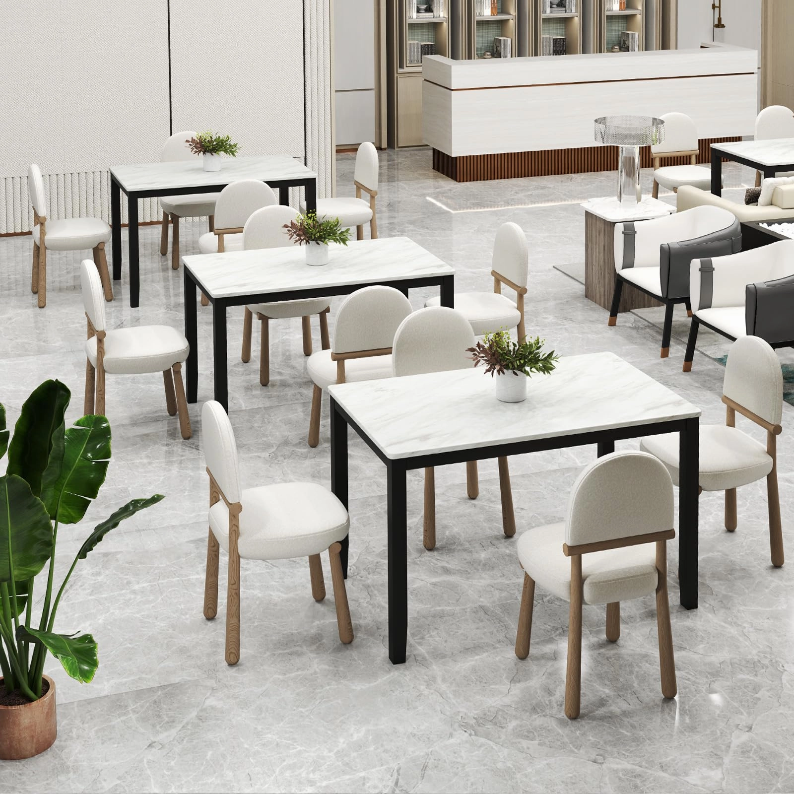 Giantex Dining Table for 4 People, 45" Rectangular Mid Century Kitchen Table with Faux Marble Tabletop