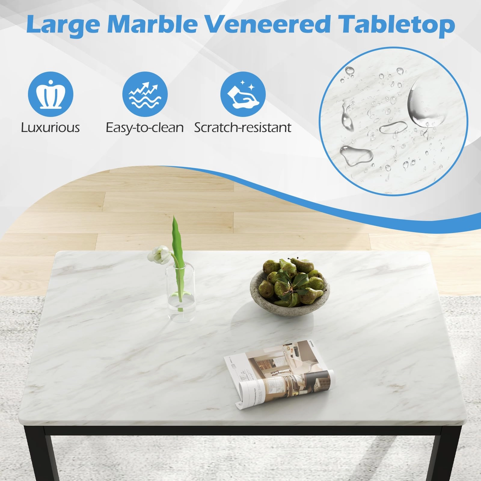 Giantex Dining Table for 4 People, 45" Rectangular Mid Century Kitchen Table with Faux Marble Tabletop