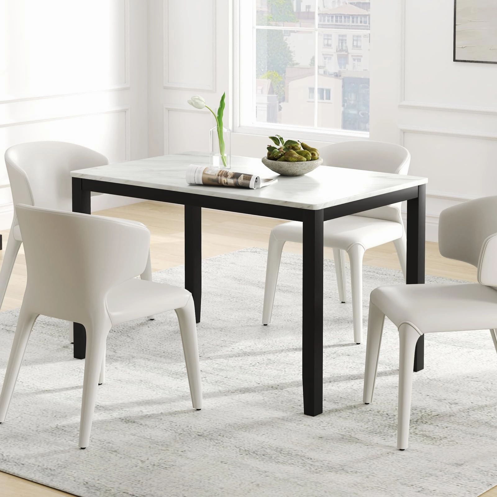Giantex Dining Table for 4 People, 45" Rectangular Mid Century Kitchen Table with Faux Marble Tabletop