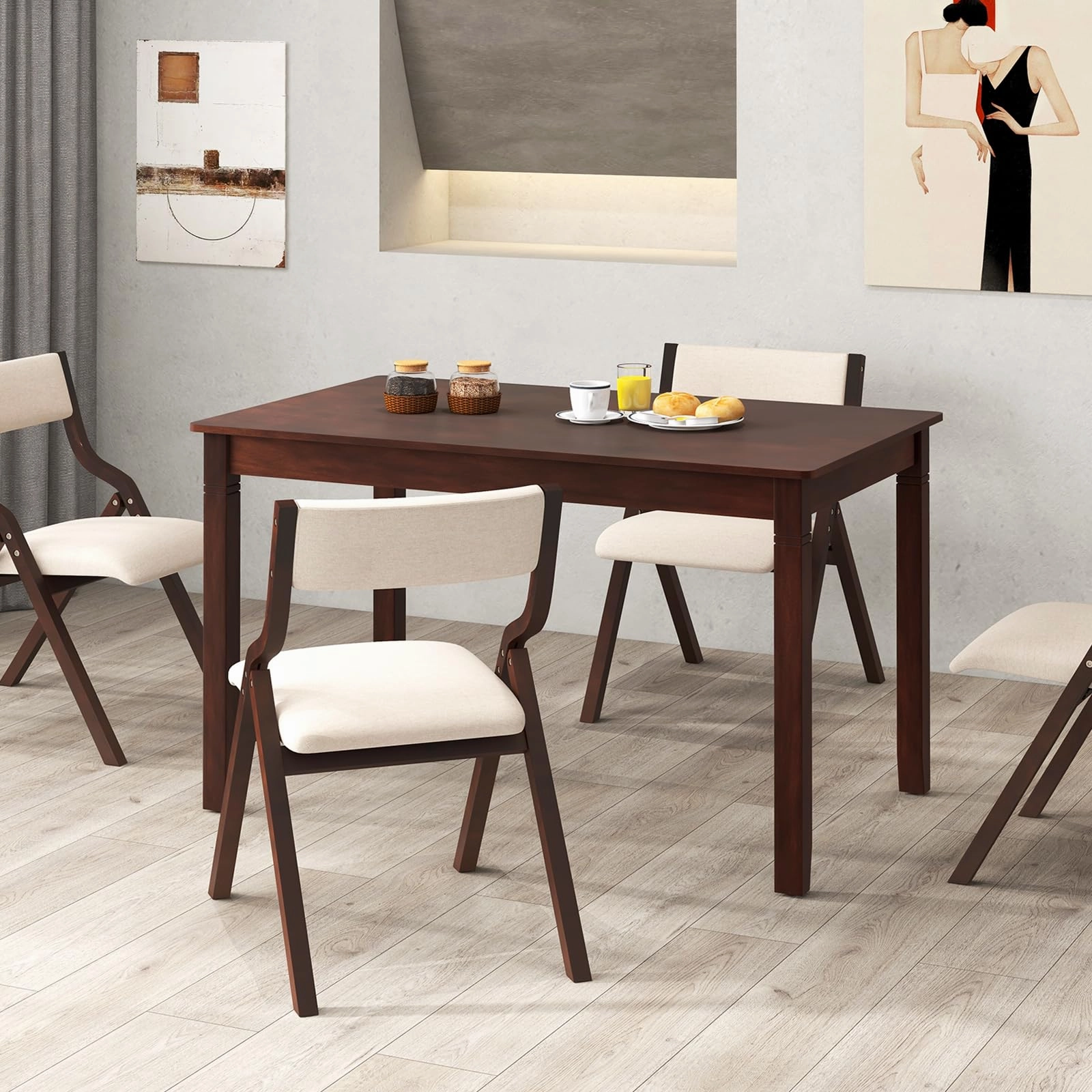 Giantex Dining Table for 4 People, 48 x 29 Kitchen Table with Wood Legs, Rectangular Dinner Table for Small Space