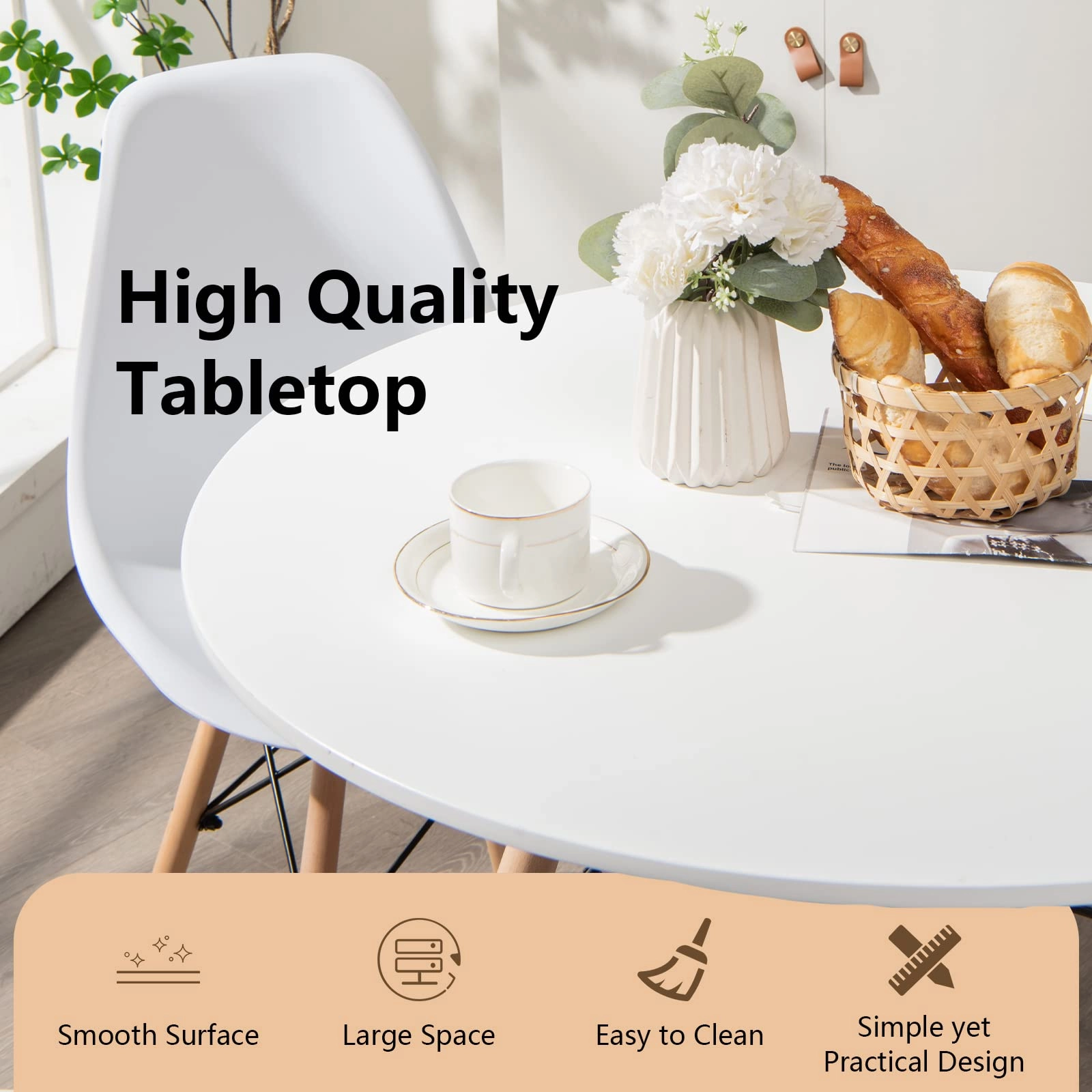Giantex Dining Table, Round Dining Room Table with Solid Beech Wood Legs