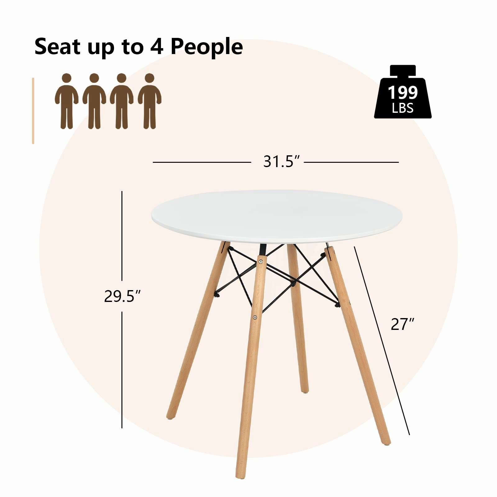 Giantex Dining Table, Round Dining Room Table with Solid Beech Wood Legs