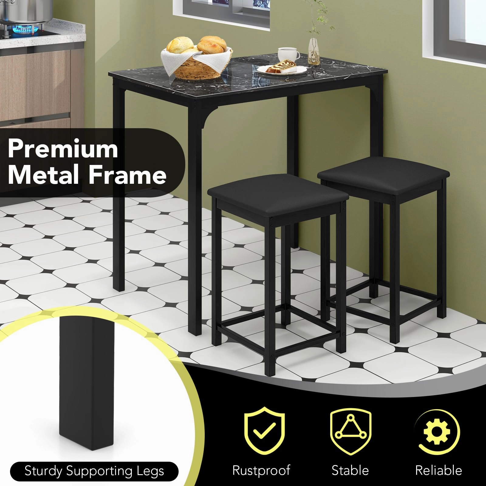 Giantex Dining Table Set for 2, Kitchen Table Set with Counter Height Dining Table