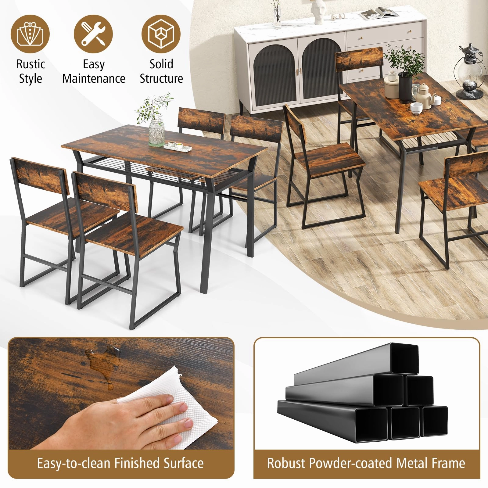 Giantex Dining Table Set for 4, 47L x 28W Rectangular Kitchen Table w/ 4 Trapezoid Chairs