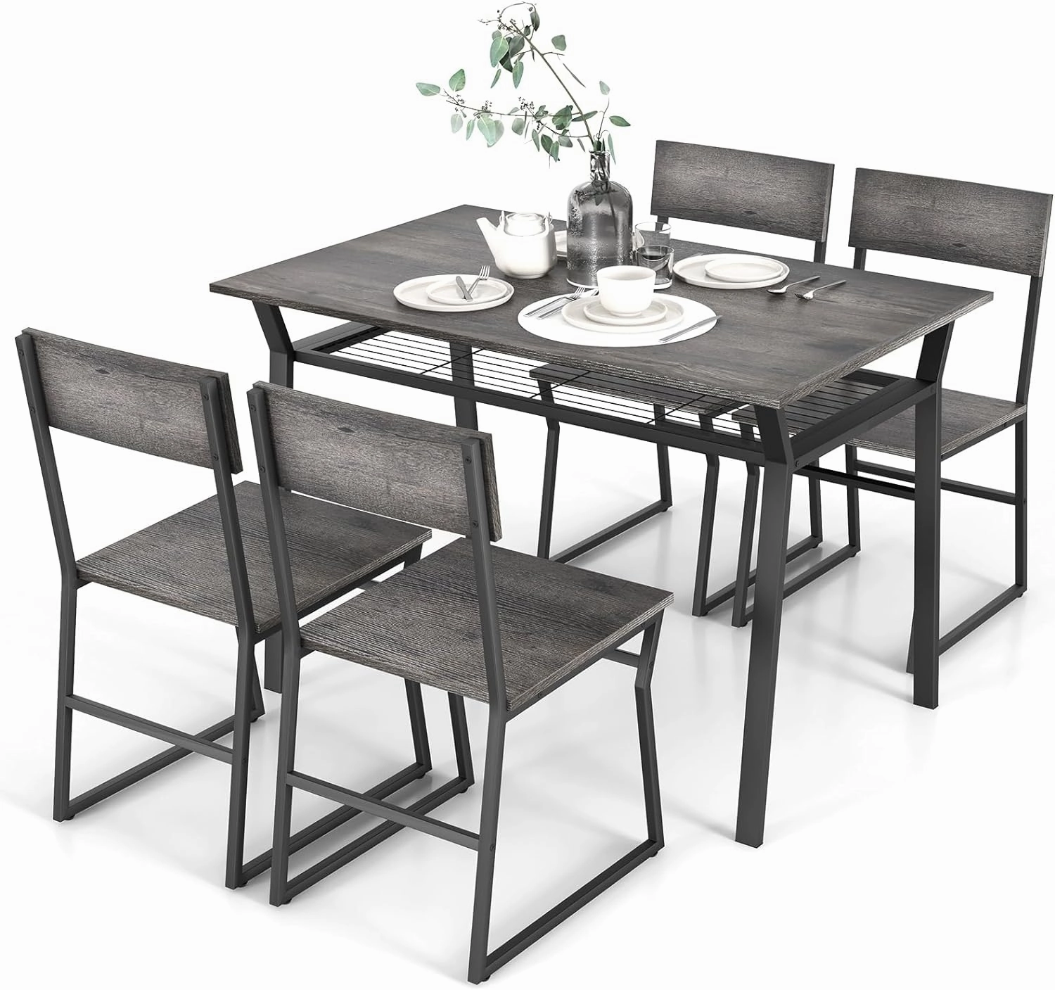 Giantex Dining Table Set for 4, 47L x 28W Rectangular Kitchen Table w/ 4 Trapezoid Chairs