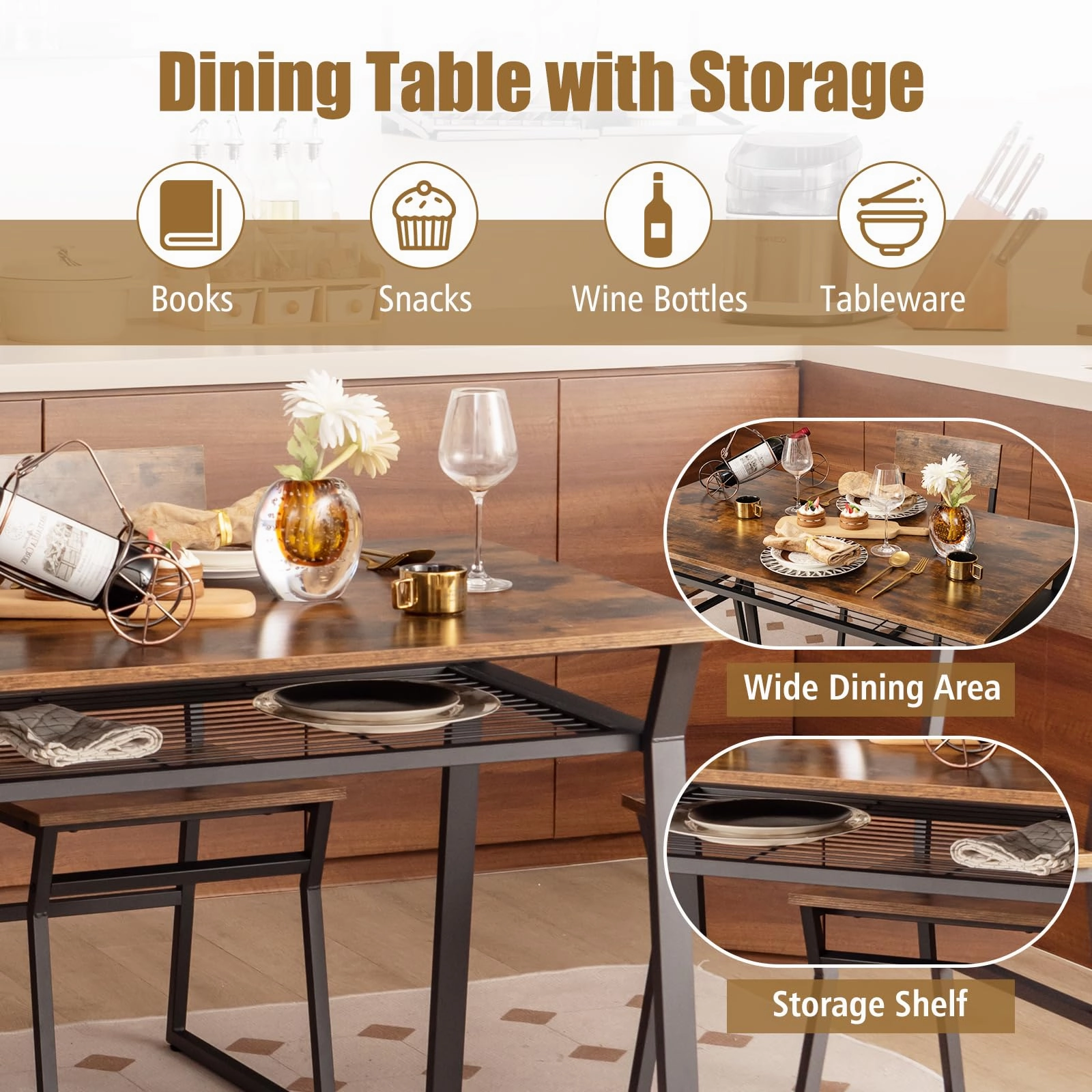 Giantex Dining Table Set for 4, 47L x 28W Rectangular Kitchen Table w/ 4 Trapezoid Chairs