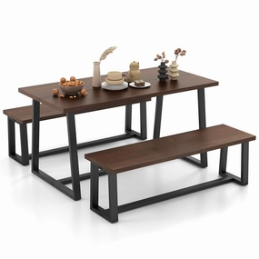 Giantex Dining Table Set for 4, 63 Table and 56.5 Benches Set for 4-6 People with Metal Frame kitchen towel, placemats