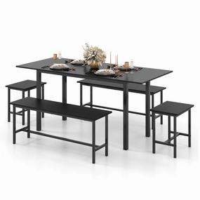 Giantex Dining Table Set for 4-6, 5-Piece Kitchen Table Chairs Set, 63 Extendable Table with 2 Benches kitchen towel, placemats
