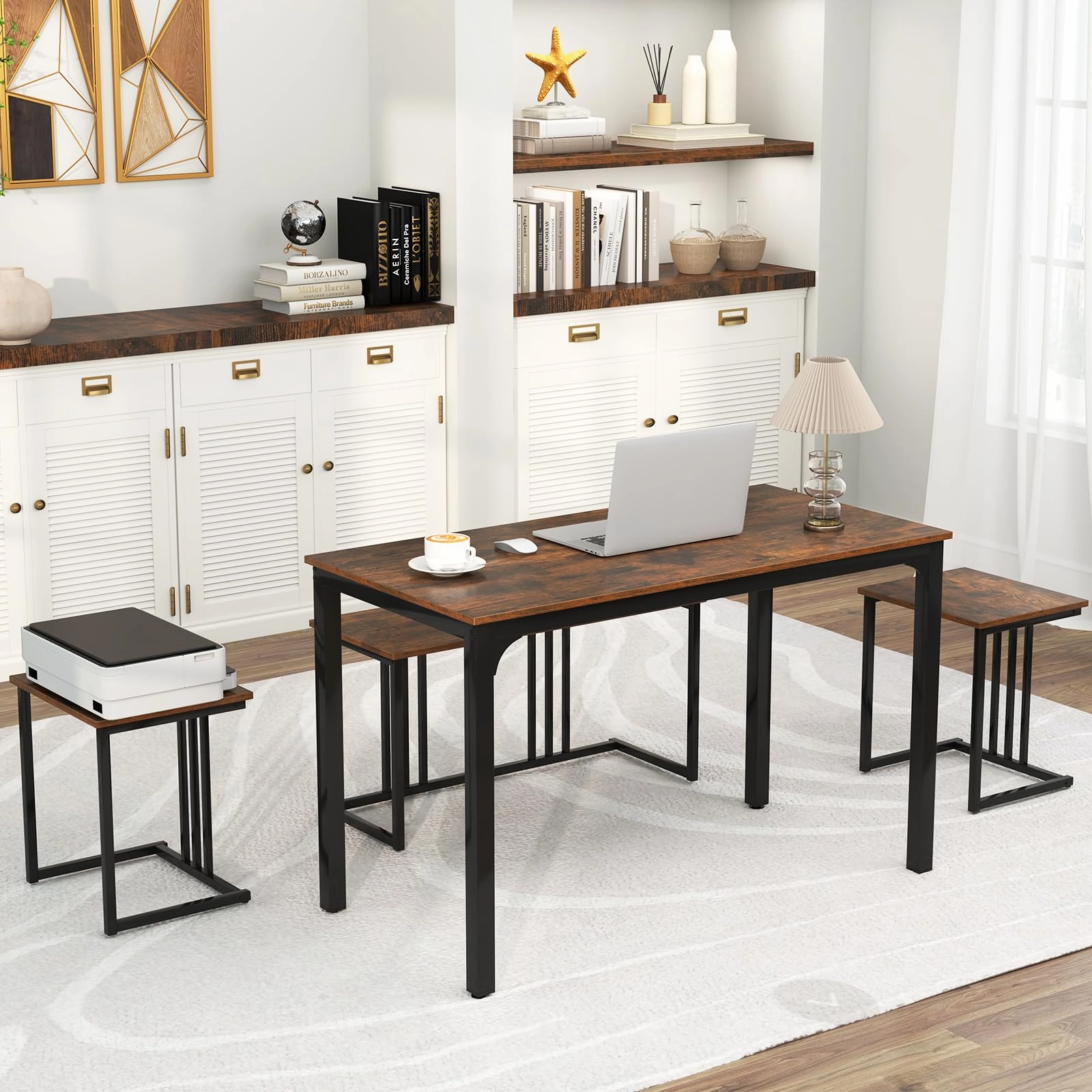 Giantex Dining Table Set for 4 Industrial Kitchen Table 2 Chairs Stool & Bench