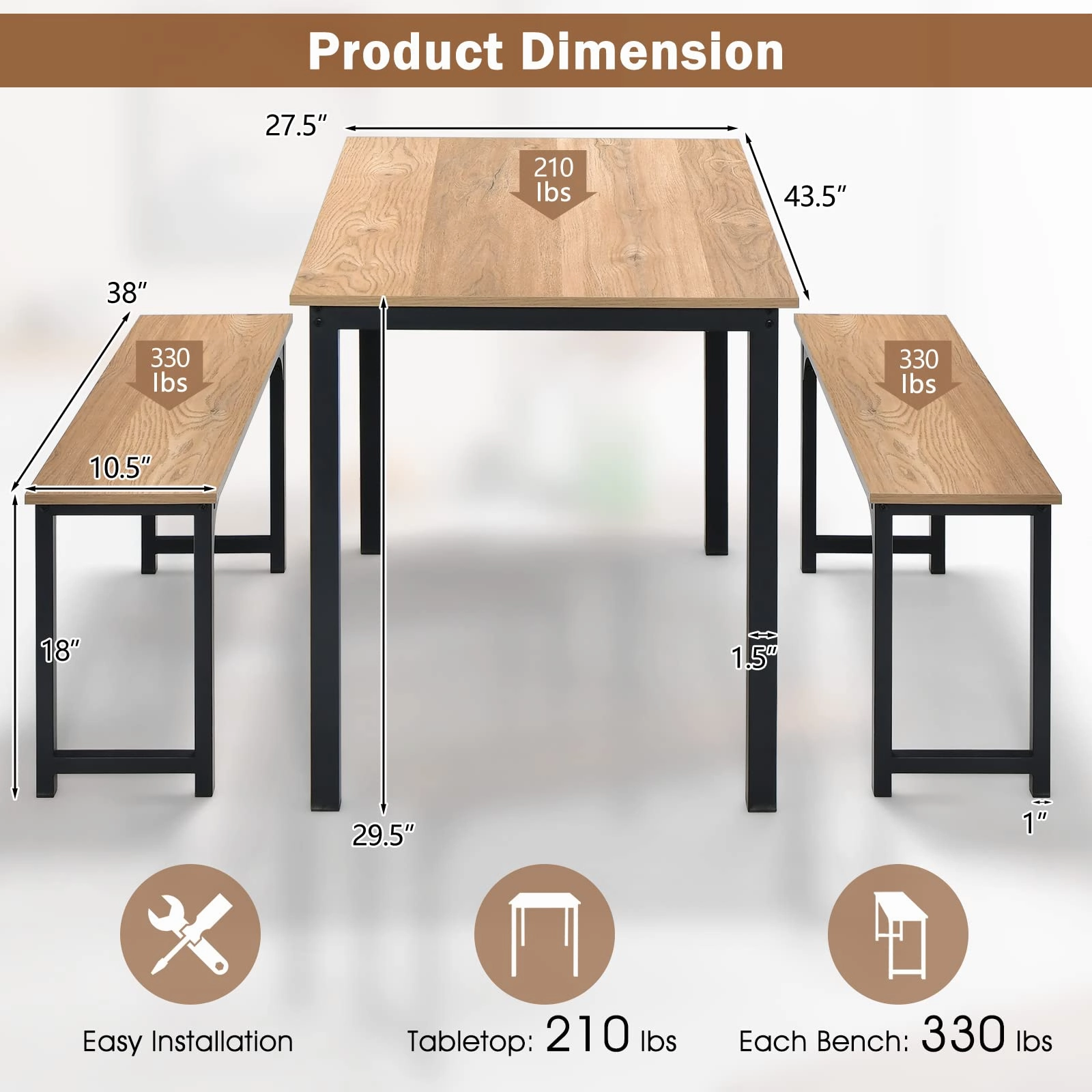 Giantex Dining Table Set for 4, Industrial Kitchen Table Set