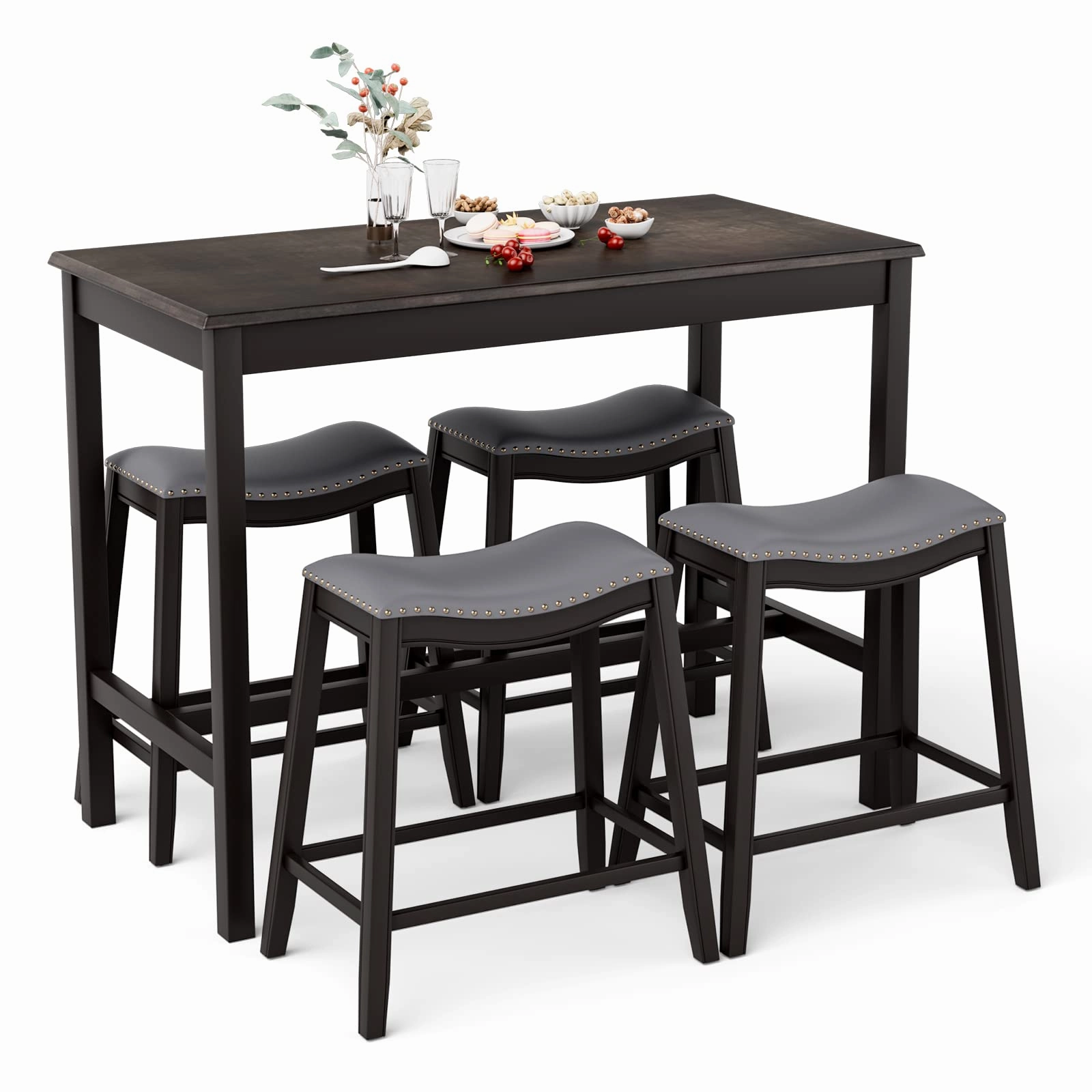 Giantex Dining Table Set for 4, Kitchen Counter Height Table w/ 4 Stools (Black) kitchen towel, placemats