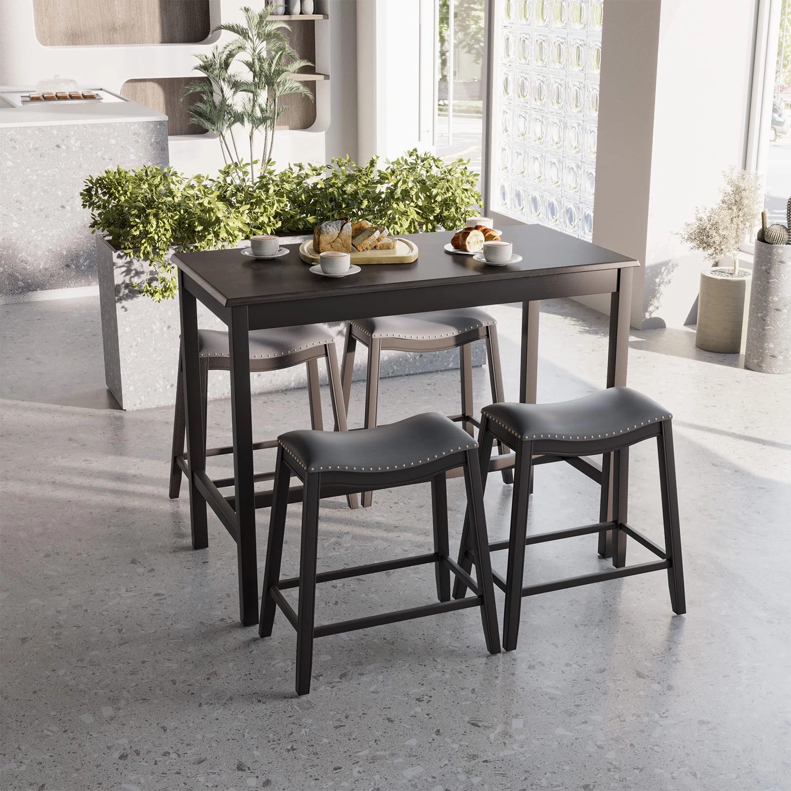 Giantex Dining Table Set for 4, Kitchen Counter Height Table w/ 4 Stools (Black)