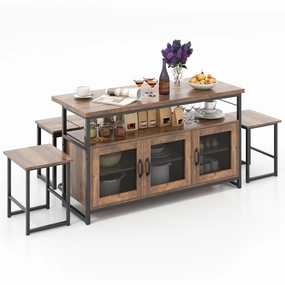 Giantex Dining Table Set for 4, Kitchen Island with Seating Bench & Stools, Storage Cabinet, 3-Position Adjustable Shelves kitchen towel, placemats